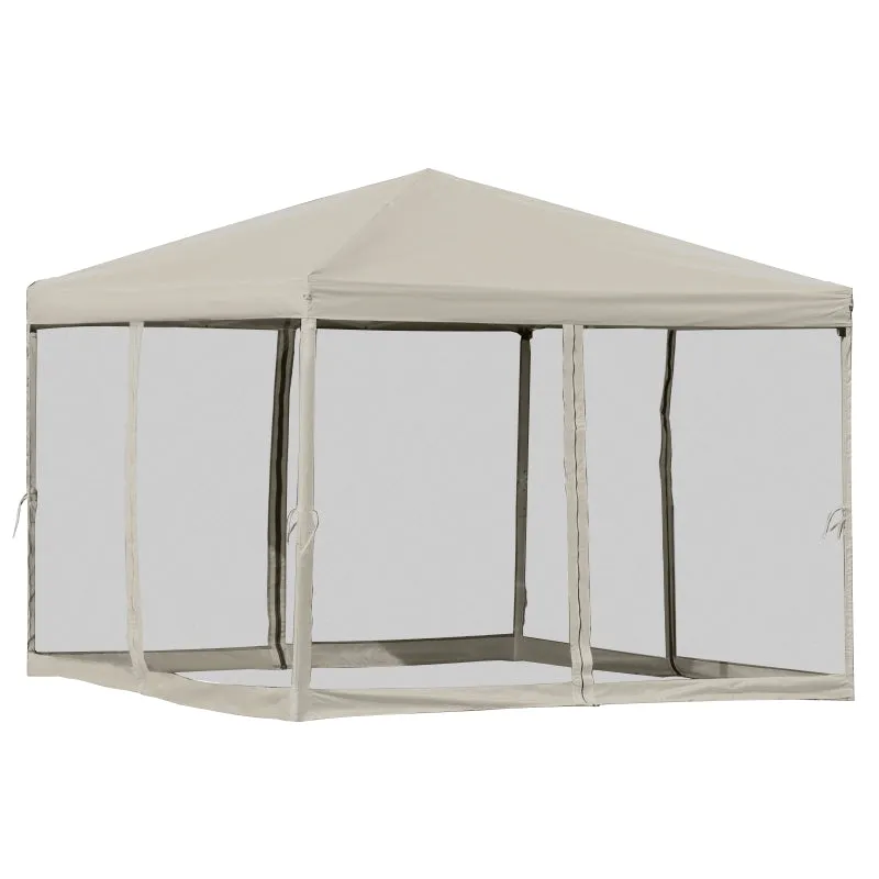 10' x 10' Pop Up Canopy Tent with Removable Mesh Sidewall Netting - Beige