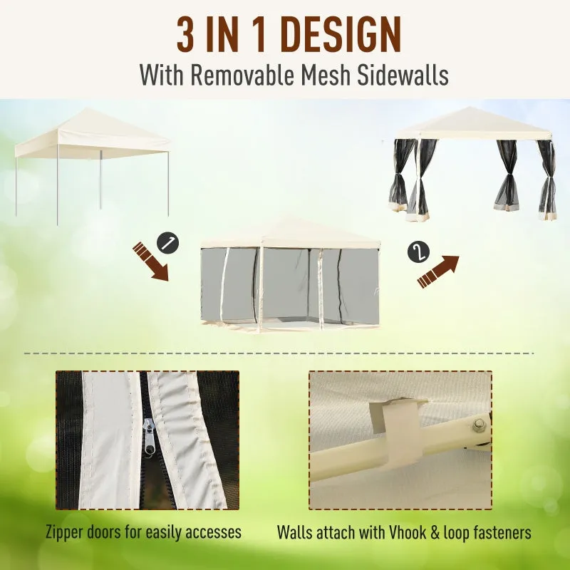 10' x 10' Pop Up Canopy Tent with Removable Mesh Sidewall Netting - Beige