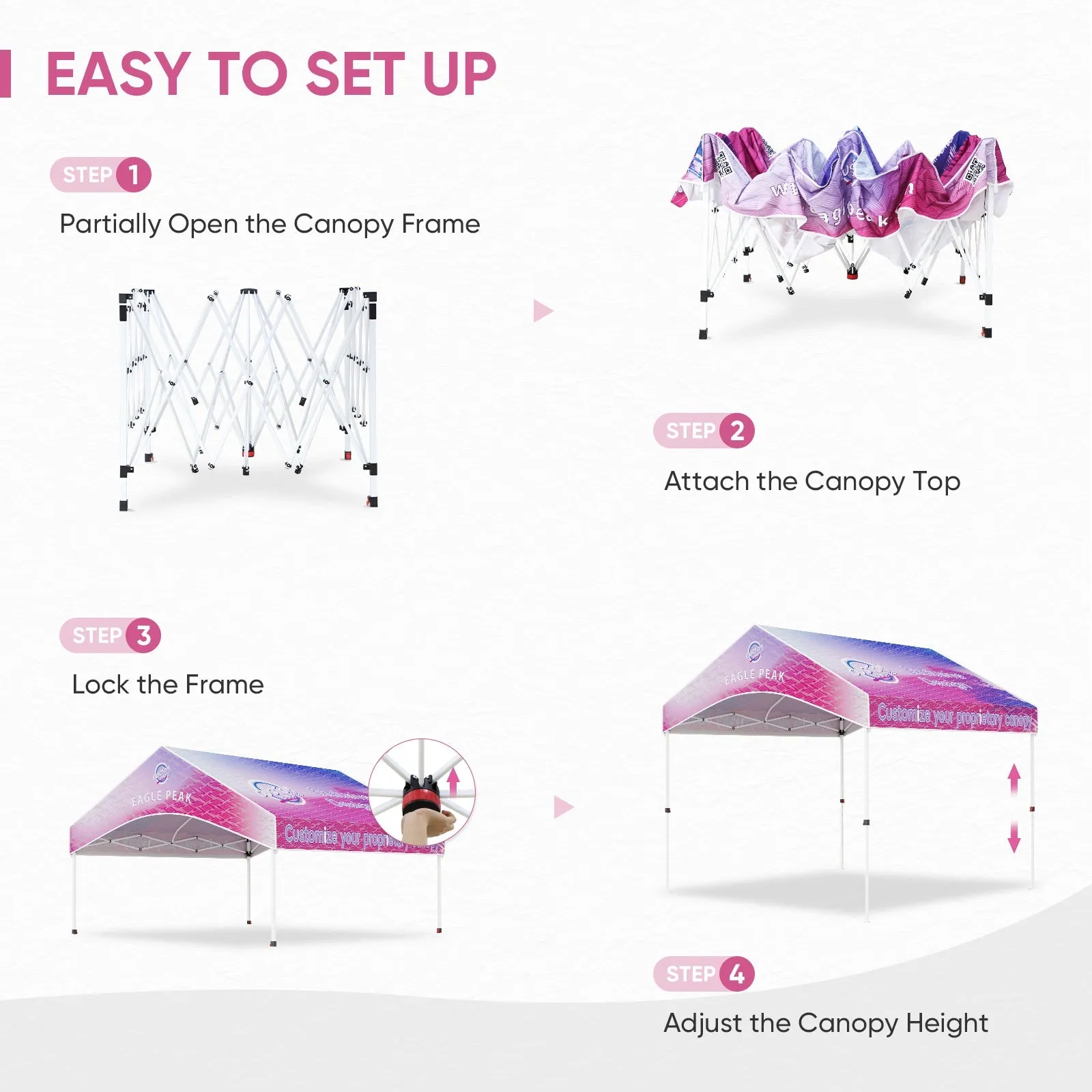 10x10 Custom Commercial Canopy with Gable Roof, Pop Up Custom Canopy Tent with Logo