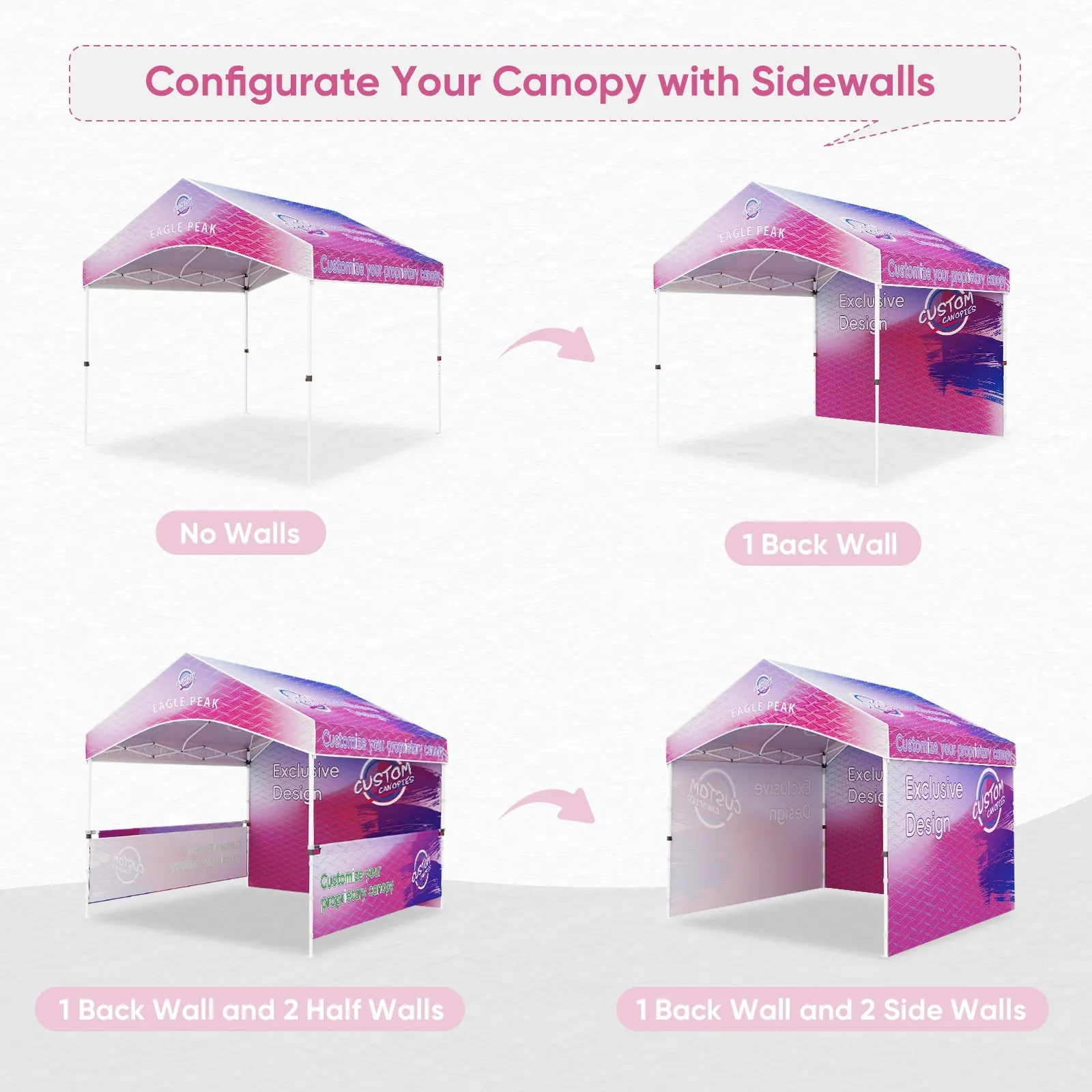 10x10 Custom Commercial Canopy with Gable Roof, Pop Up Custom Canopy Tent with Logo