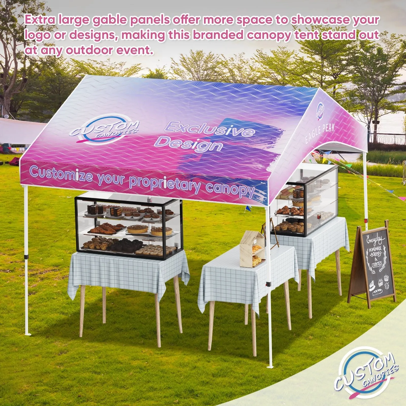 10x10 Custom Commercial Canopy with Gable Roof, Pop Up Custom Canopy Tent with Logo