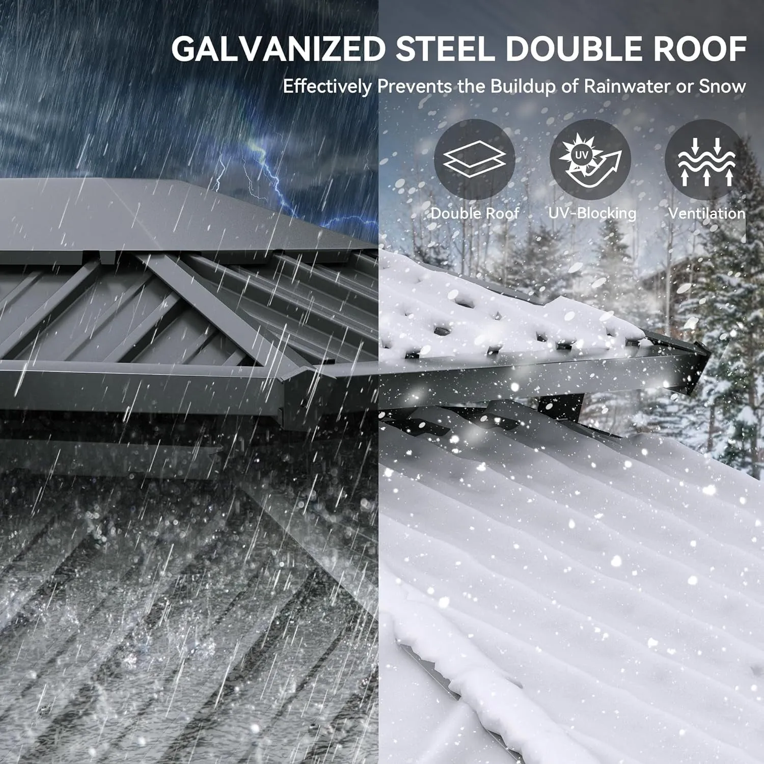 10X12Ft Gazebo Double Roof Canopy with Netting and Curtains, Outdoor Gazebo 2-Tier Hardtop Galvanized Iron Aluminum Frame Garden Tent for Patio, Backyard, Deck and Lawns