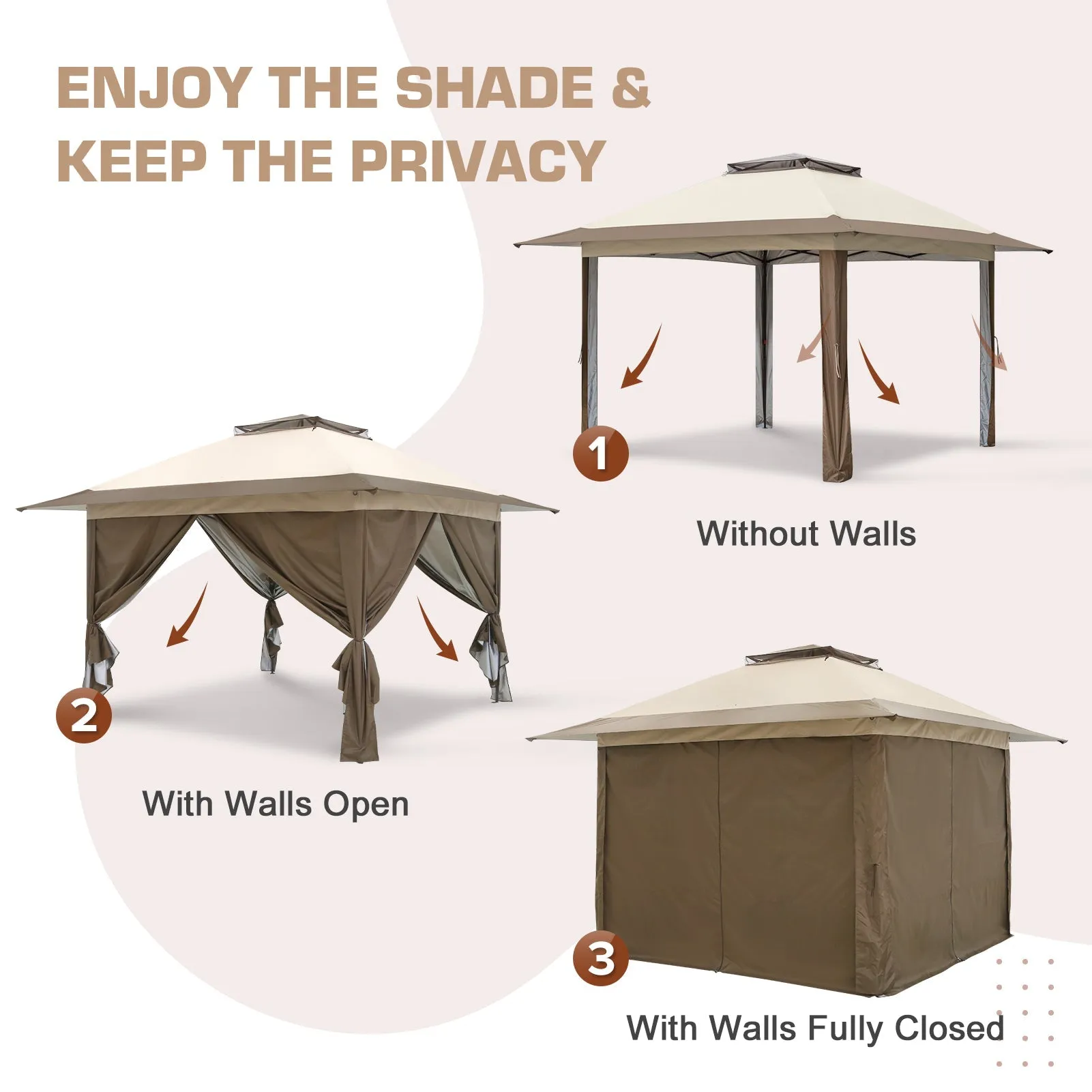 13x13 Pop Up Gazebo with 4 Wall Panels