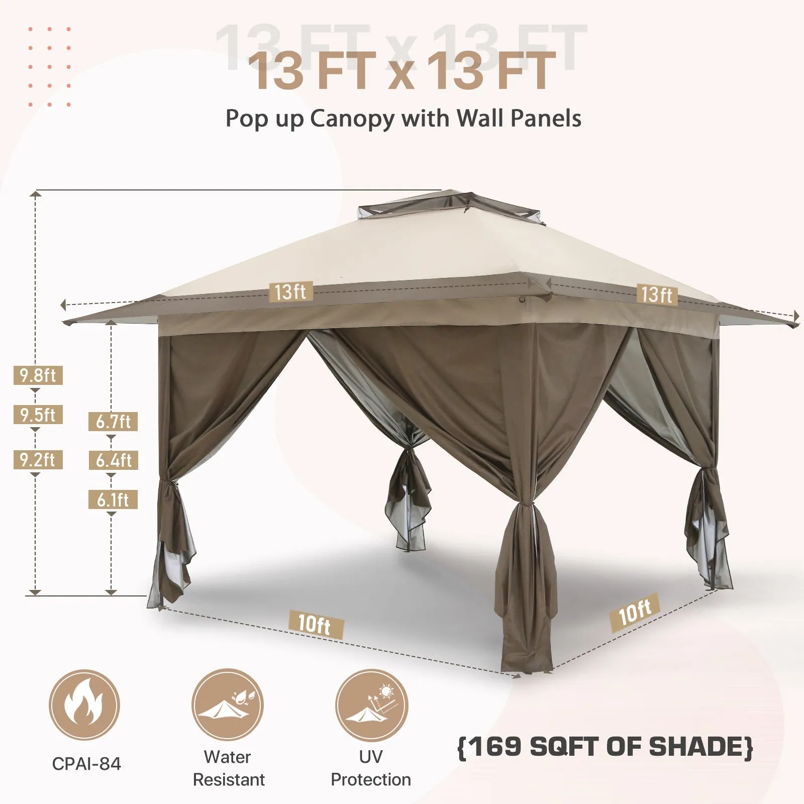 13x13 Pop Up Gazebo with 4 Wall Panels