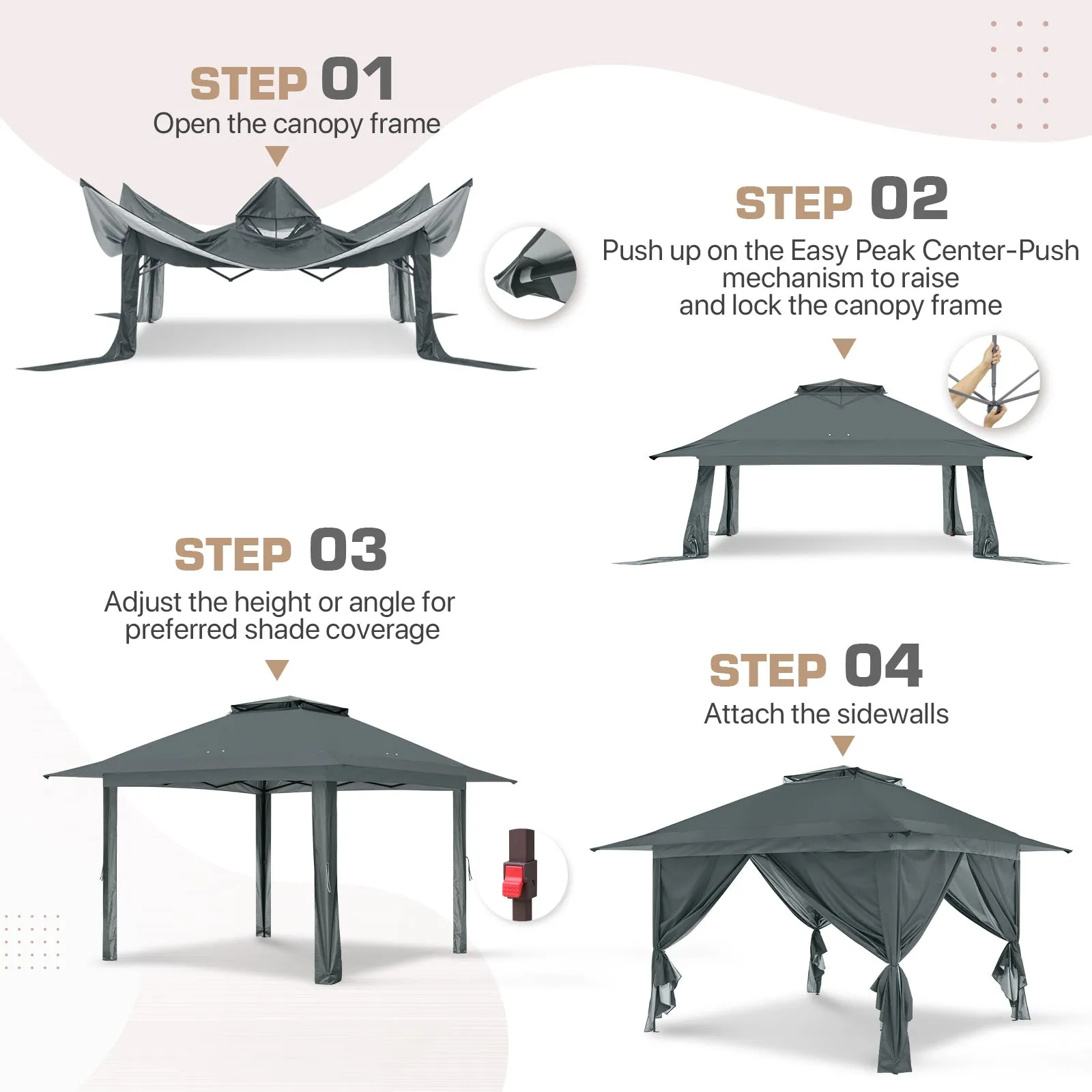 13x13 Pop Up Gazebo with 4 Wall Panels