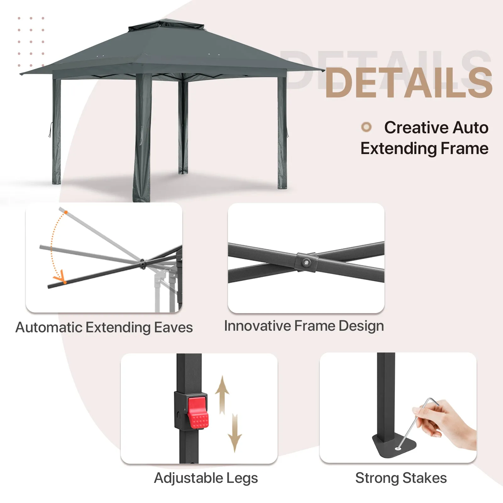 13x13 Pop Up Gazebo with 4 Wall Panels