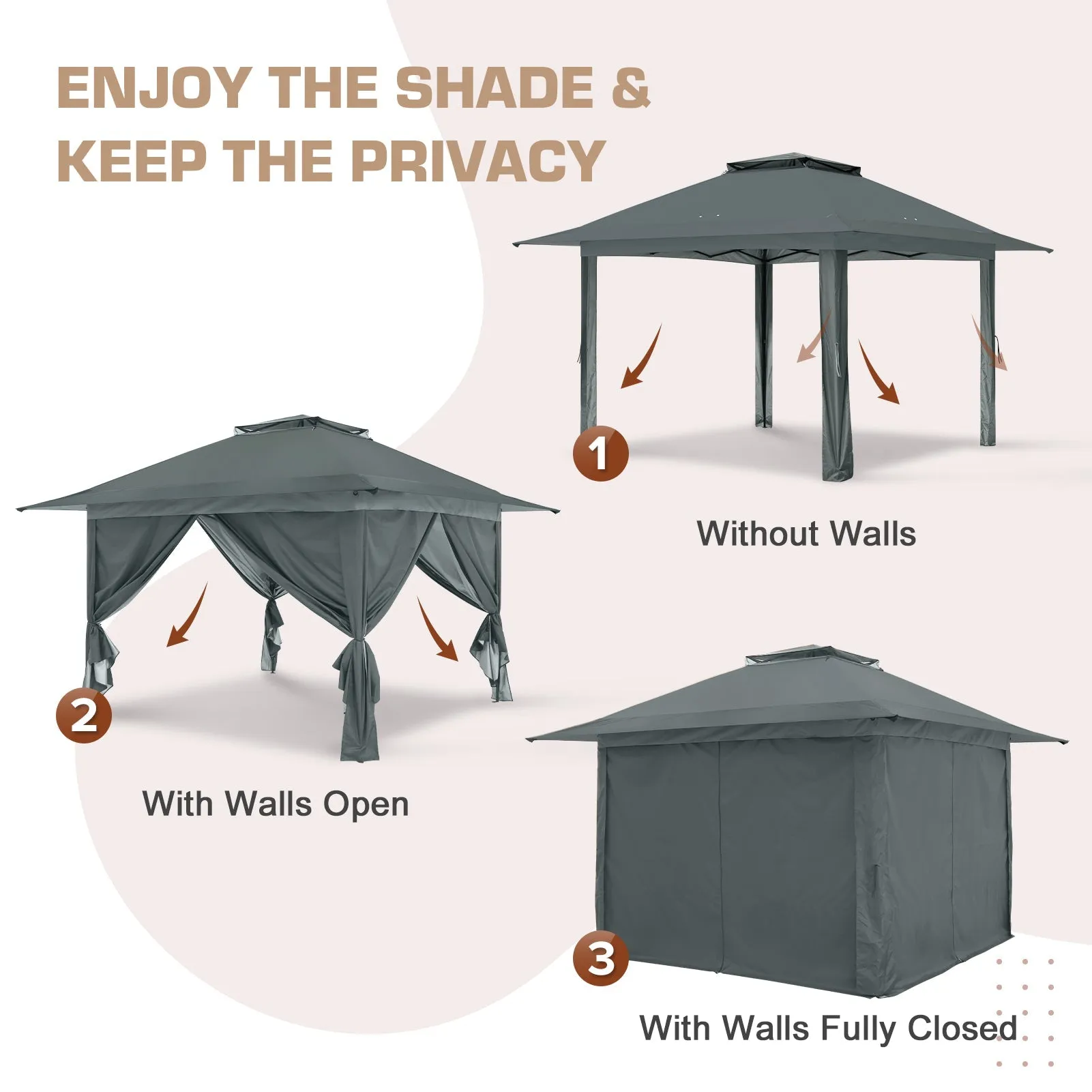 13x13 Pop Up Gazebo with 4 Wall Panels