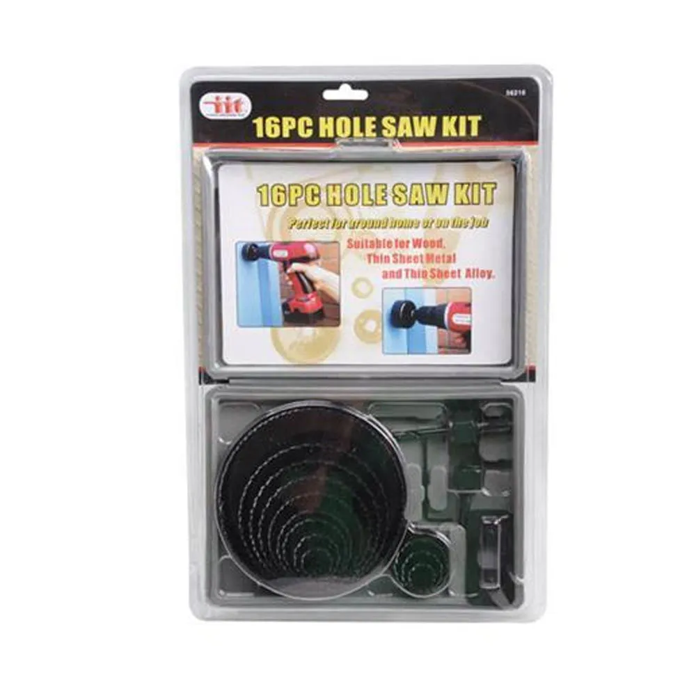 16 Pc Hole Saw Kit  Sheet Metal Wood Steel Cutting Cutter Tool Case Door Lock !