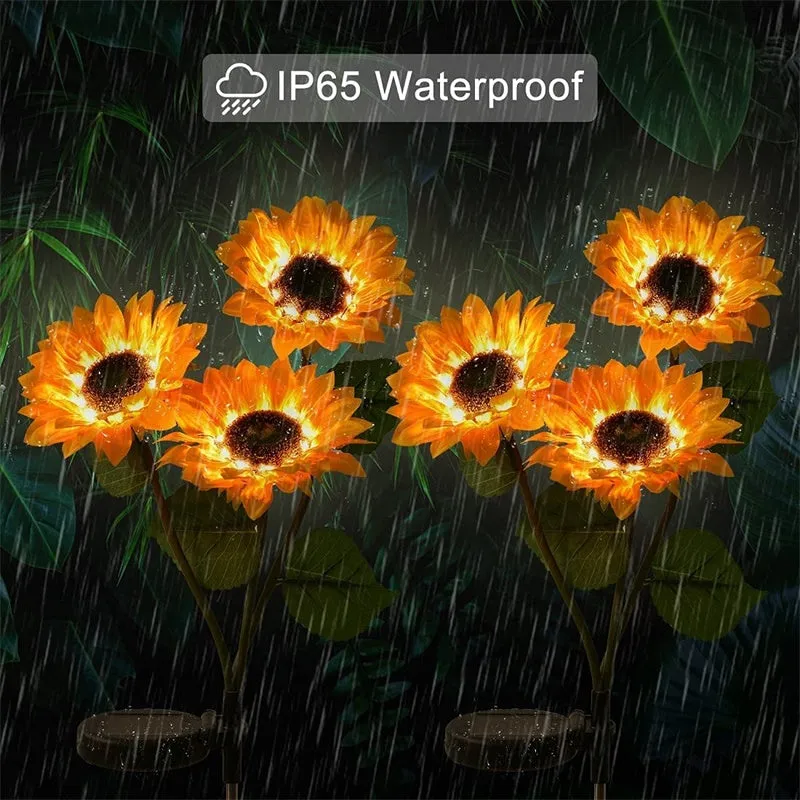 2 Packs LED Solar Sunflower Plug Lamps with 3 Sunflowers