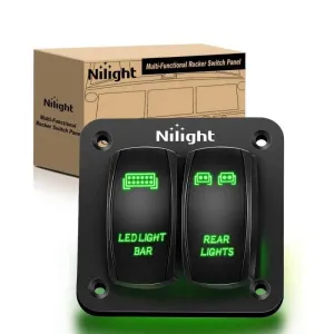 2Gang Led Light Bar and Rear Lights 5Pin ON/Off Rocker Switch Panel Green