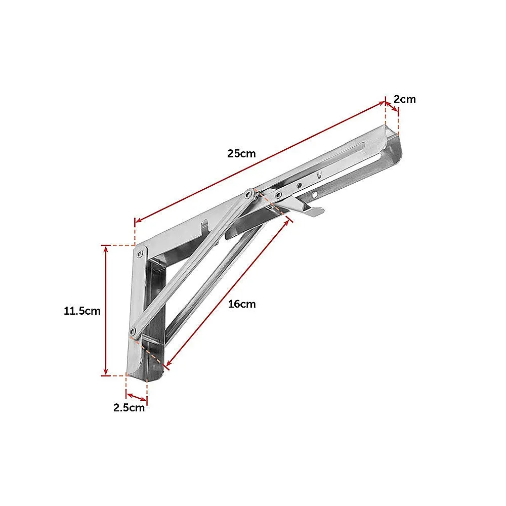 2x 10" Stainless Steel Folding Table Bracket Shelf | 50kg Load | Heavy Duty
