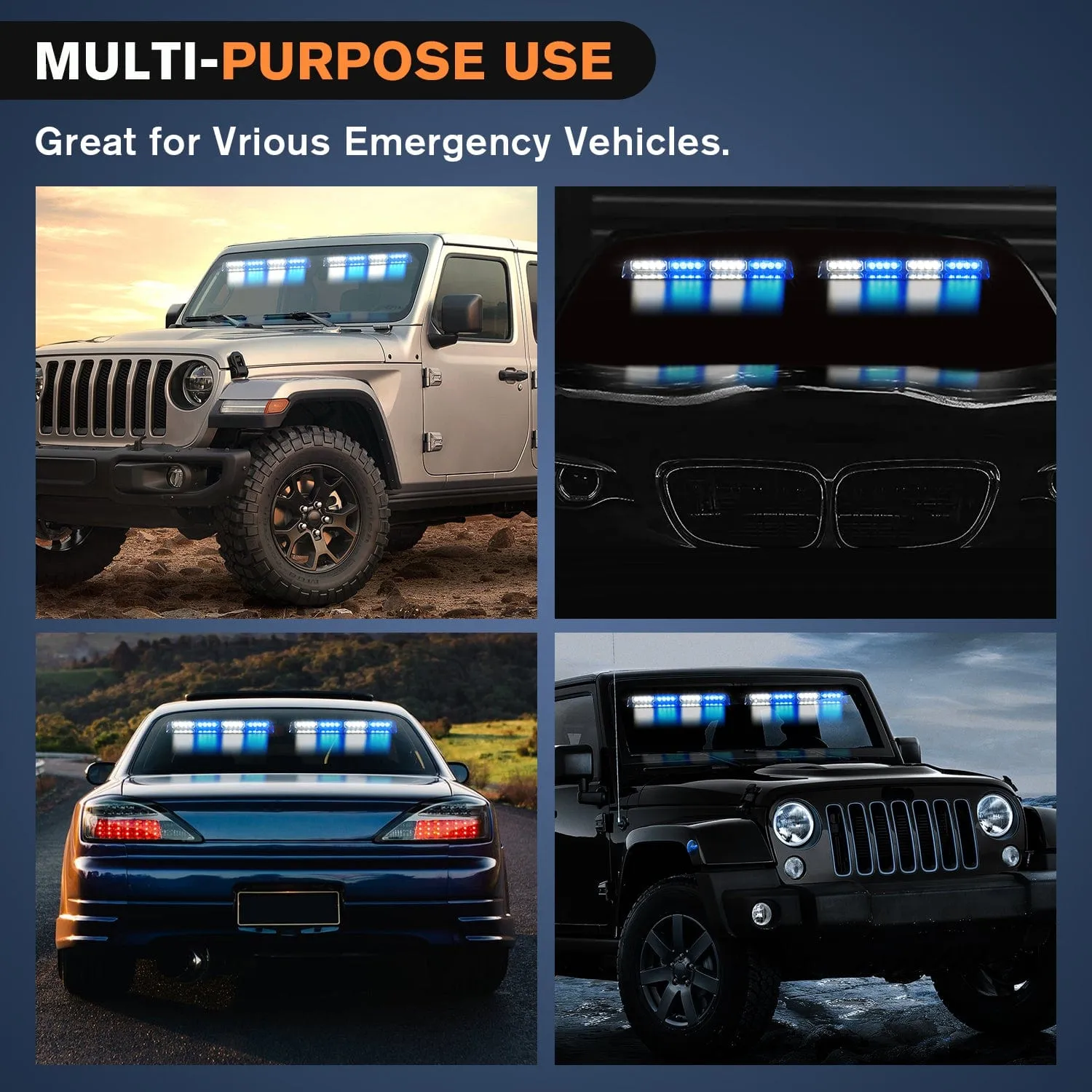 32LED Blue White Emergency Dash Strobe Lights with Controller Suction Cups