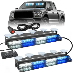 32LED Blue White Emergency Dash Strobe Lights with Controller Suction Cups