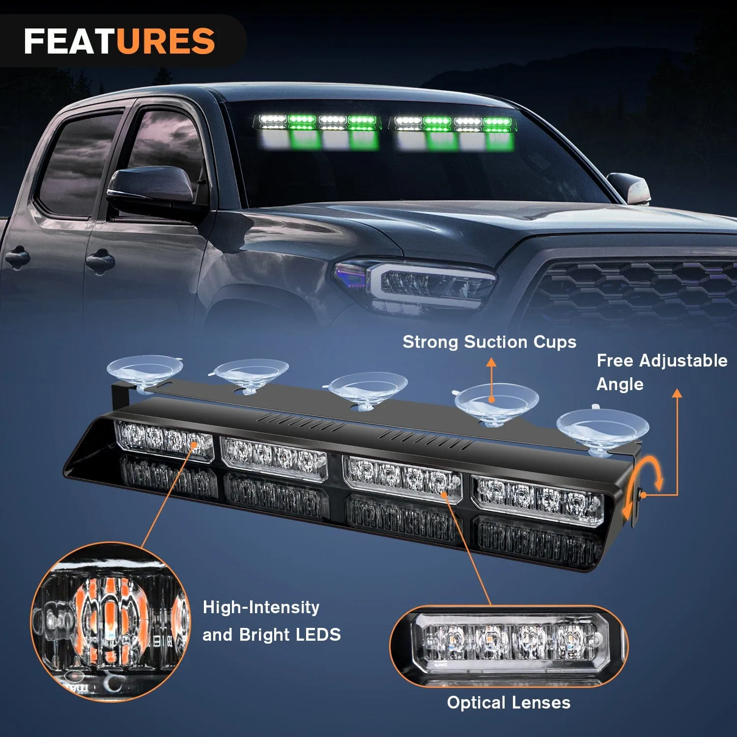 32LED Green White Emergency Dash Strobe Lights with Controller Suction Cups
