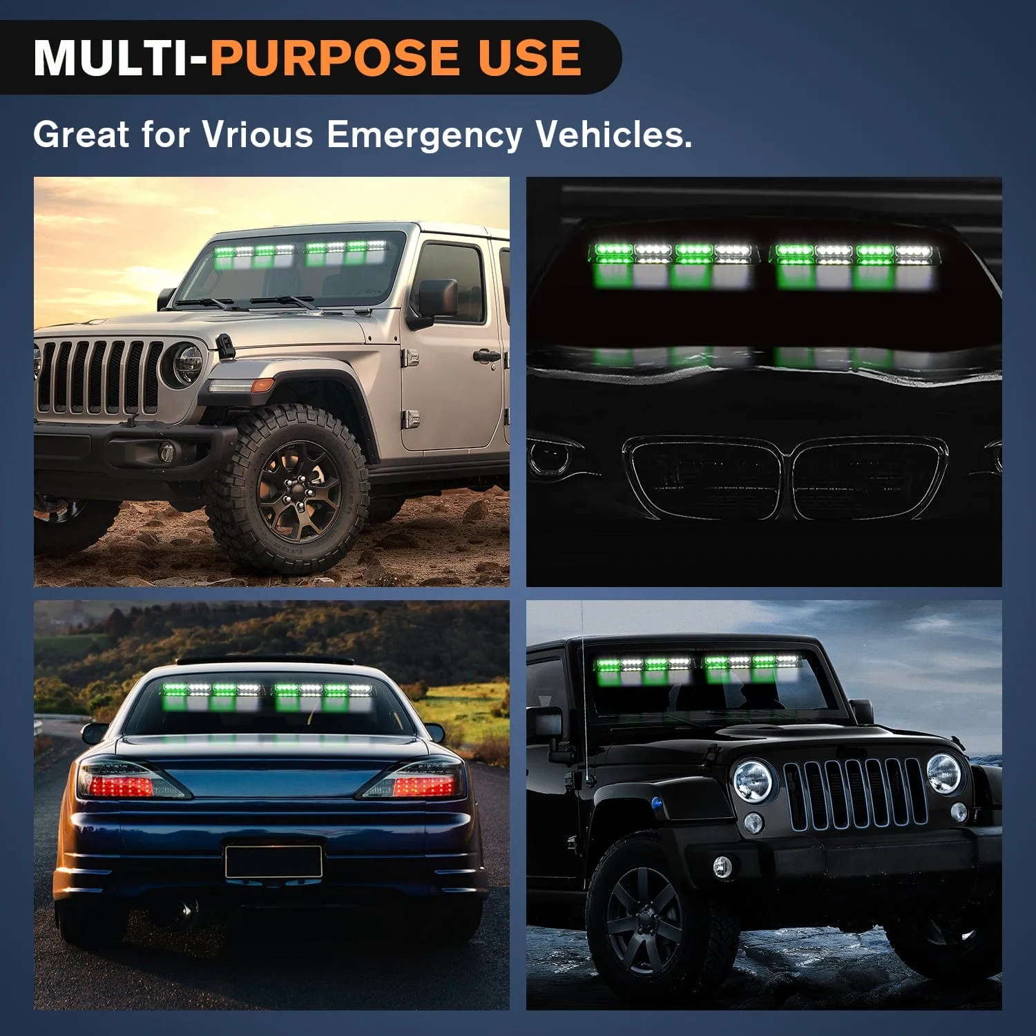 32LED Green White Emergency Dash Strobe Lights with Controller Suction Cups