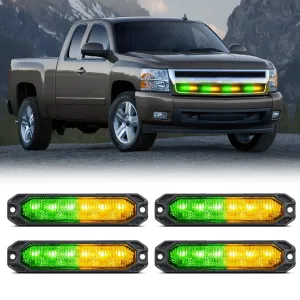 6LED Amber Green Surface Mount Flashing Emergency Strobe lights 4 PCS