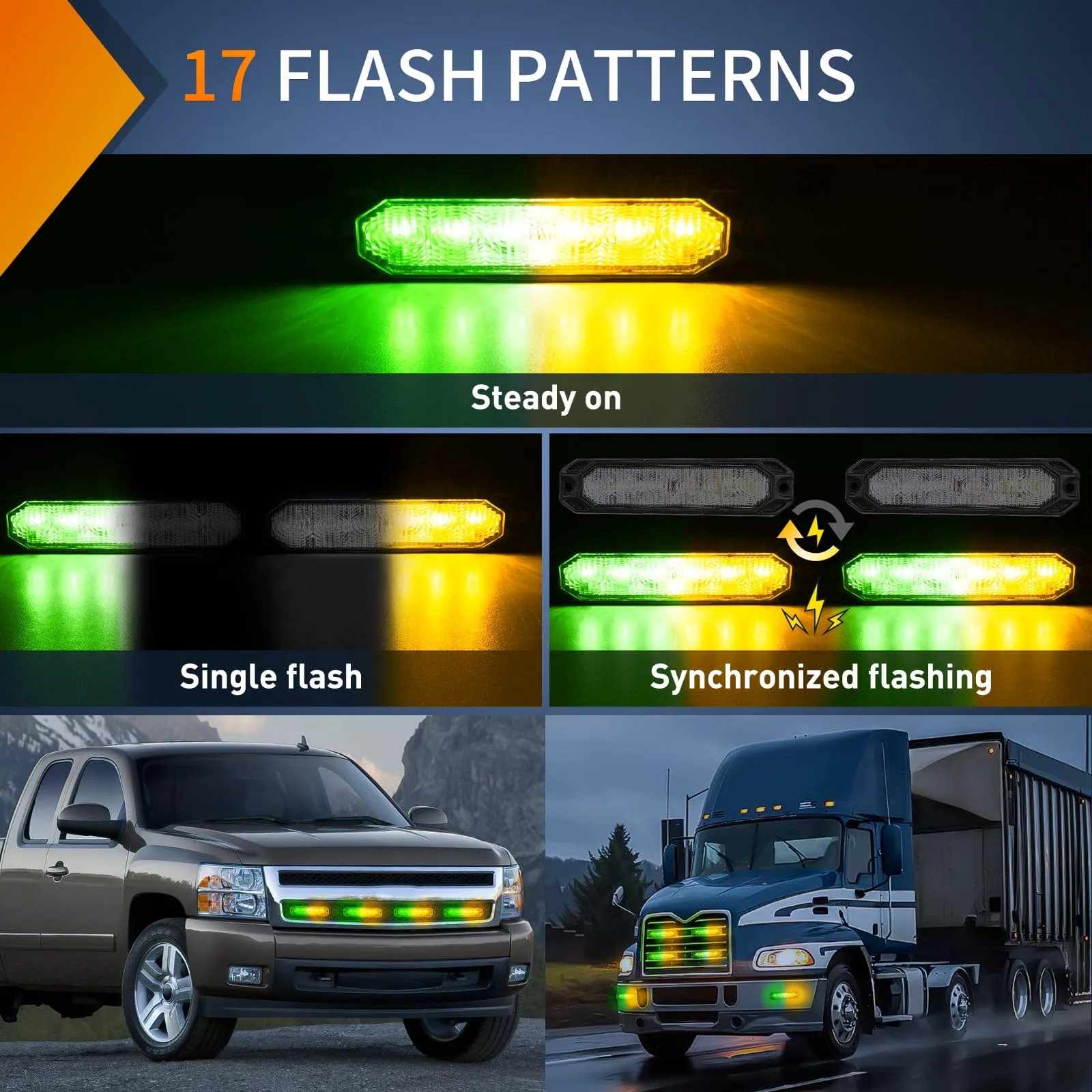 6LED Amber Green Surface Mount Flashing Emergency Strobe lights 4 PCS