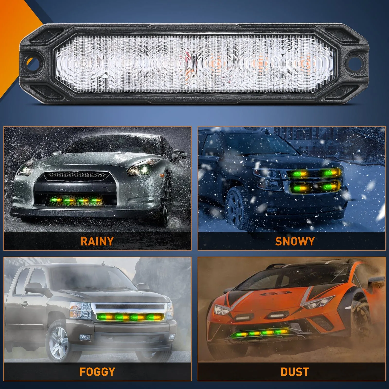 6LED Amber Green Surface Mount Flashing Emergency Strobe lights 4 PCS