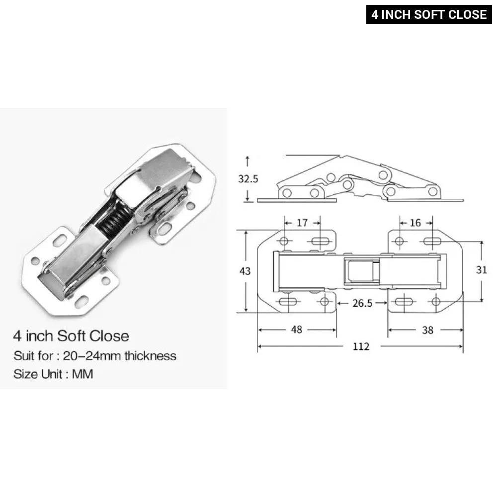 90 no Drill Soft Close Cabinet Hinge