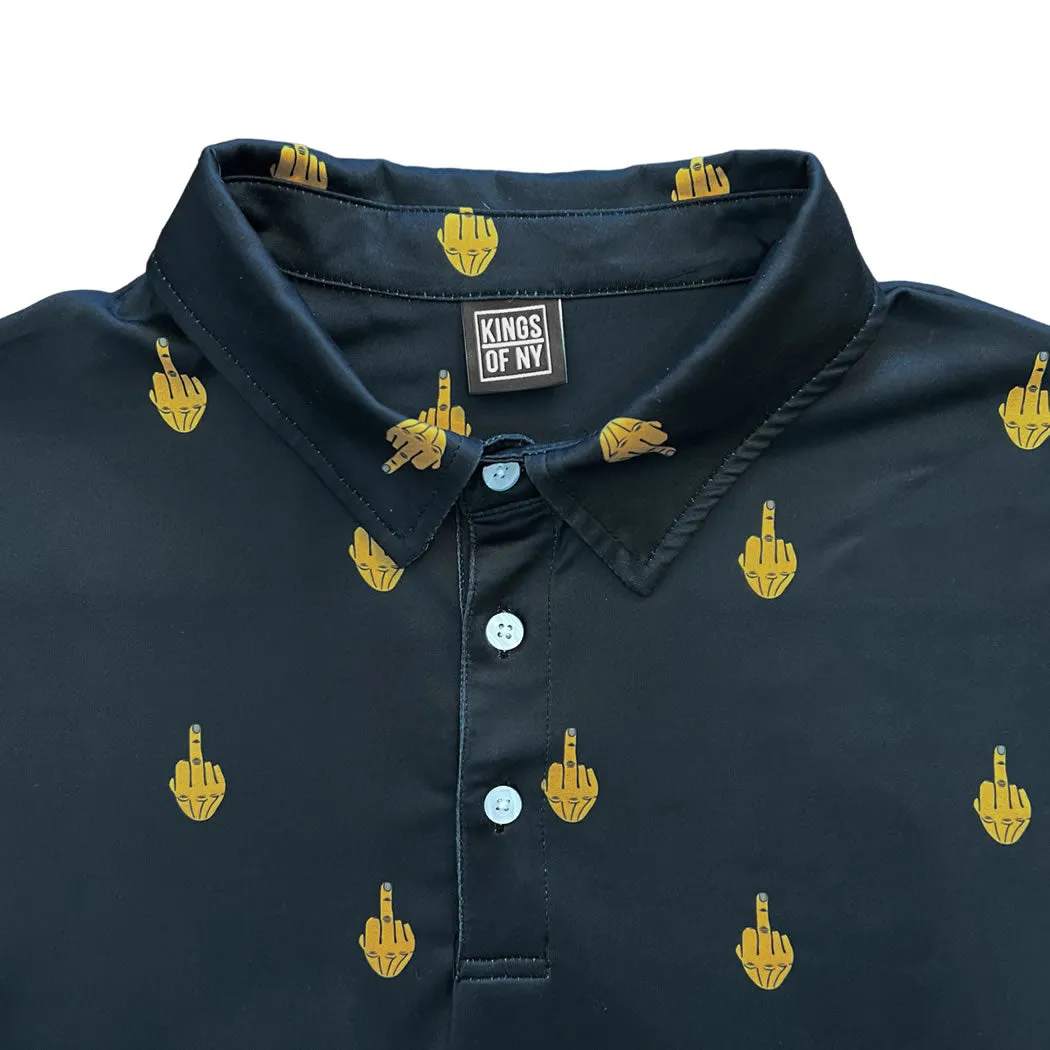 Black Middle Finger Men's Short Sleeve Polo Golf Shirt