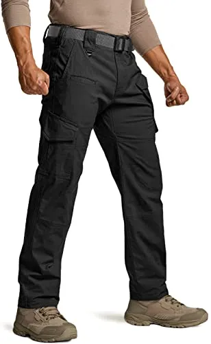 CQR Men's Flex Ripstop Tactical Pants, Water Resistant Stretch Cargo Pants, Lightweight EDC Hiking Work Pants, Dura Flex Mag Pocket Black, 36W x 30L
