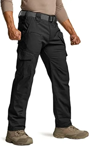 CQR Men's Flex Ripstop Tactical Pants, Water Resistant Stretch Cargo Pants, Lightweight EDC Hiking Work Pants, Dura Flex Mag Pocket Black, 36W x 30L