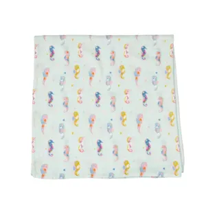 Luxe Muslin Swaddle - Painterly Seahorses by Loulou Lollipop