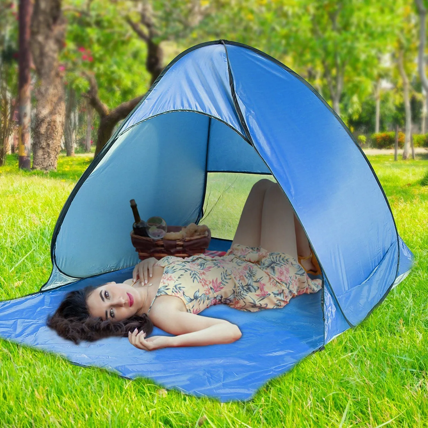 Pop Up Beach Tent Shade Shelter Anti-UV Automatic Pop Up Waterproof Tent Canopy for 2/3 Man with Net Window Storage Bag