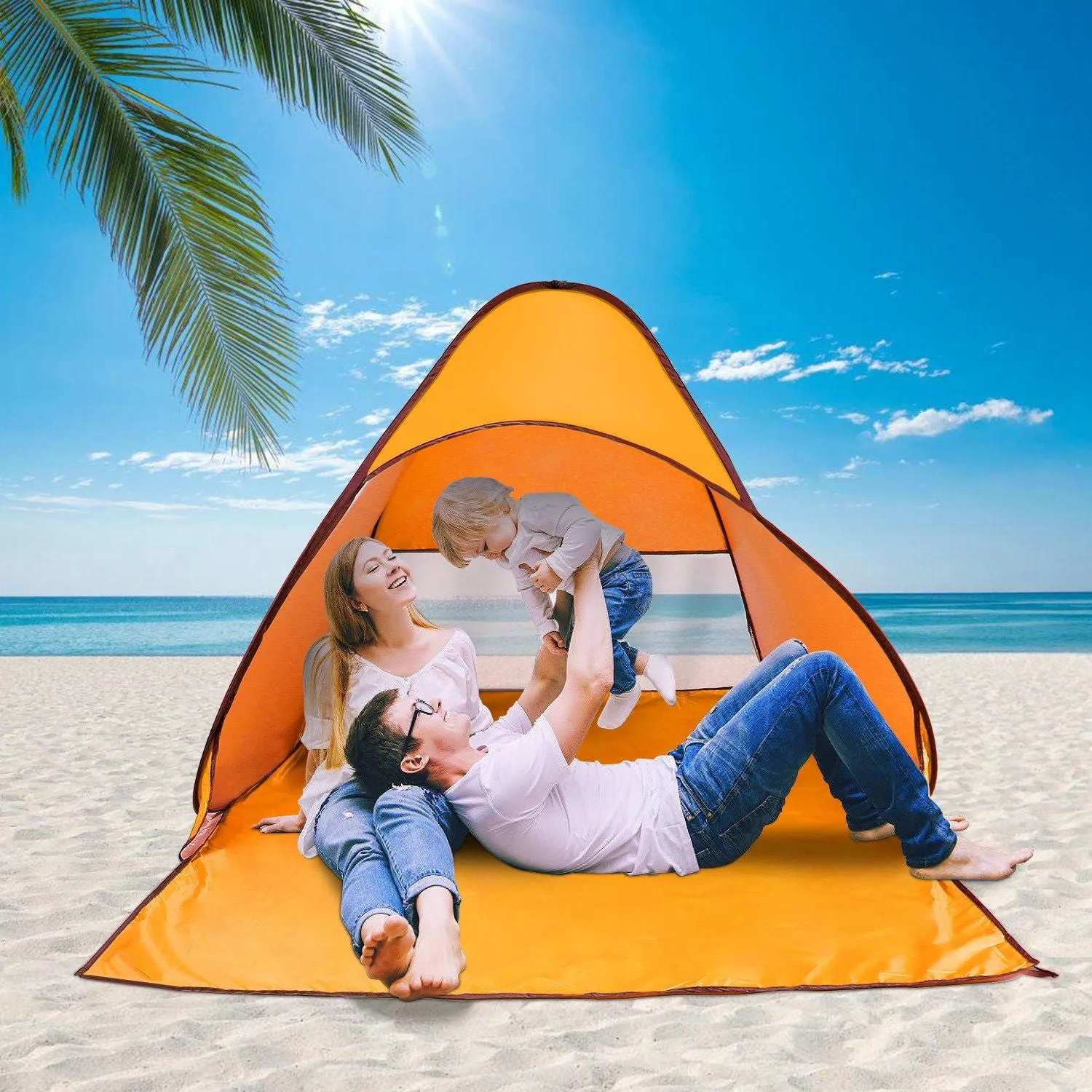Pop Up Beach Tent Shade Shelter Anti-UV Automatic Pop Up Waterproof Tent Canopy for 2/3 Man with Net Window Storage Bag