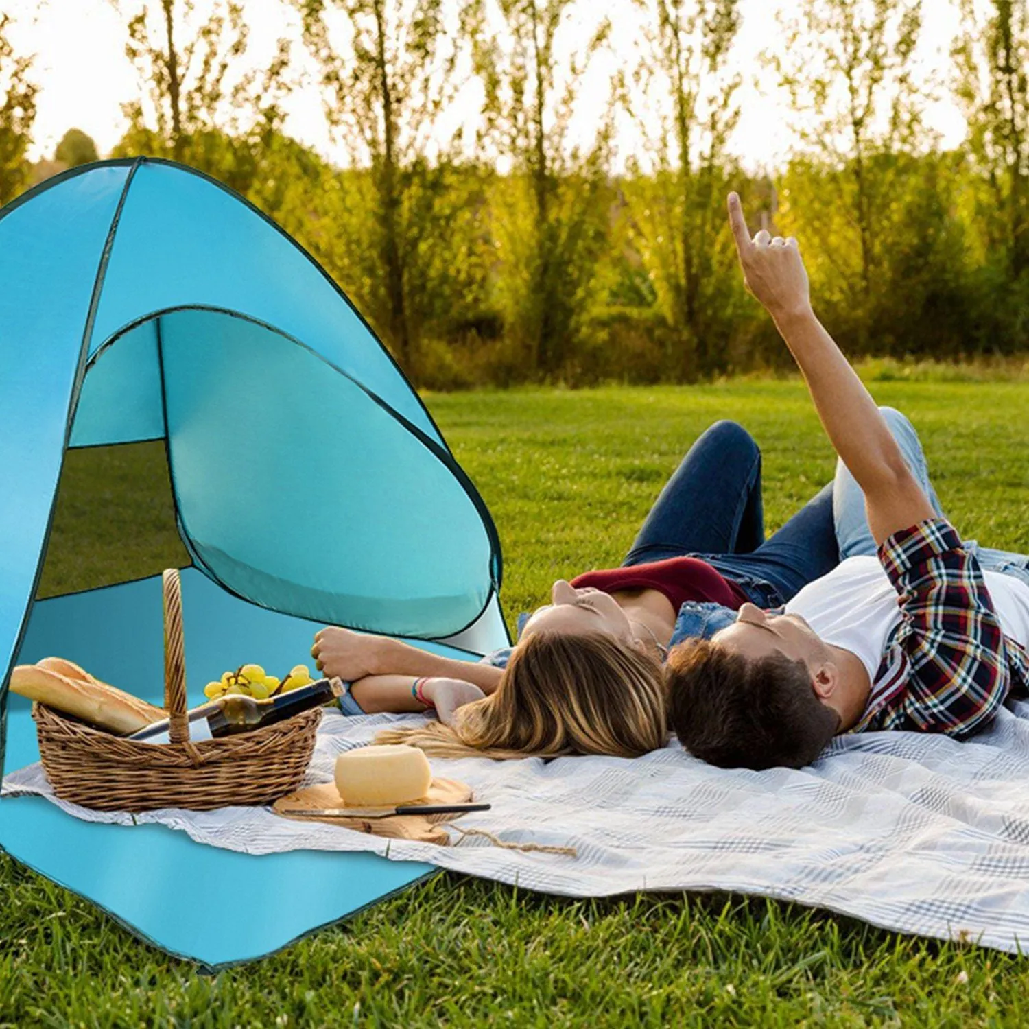 Pop Up Beach Tent Shade Shelter Anti-UV Automatic Pop Up Waterproof Tent Canopy for 2/3 Man with Net Window Storage Bag