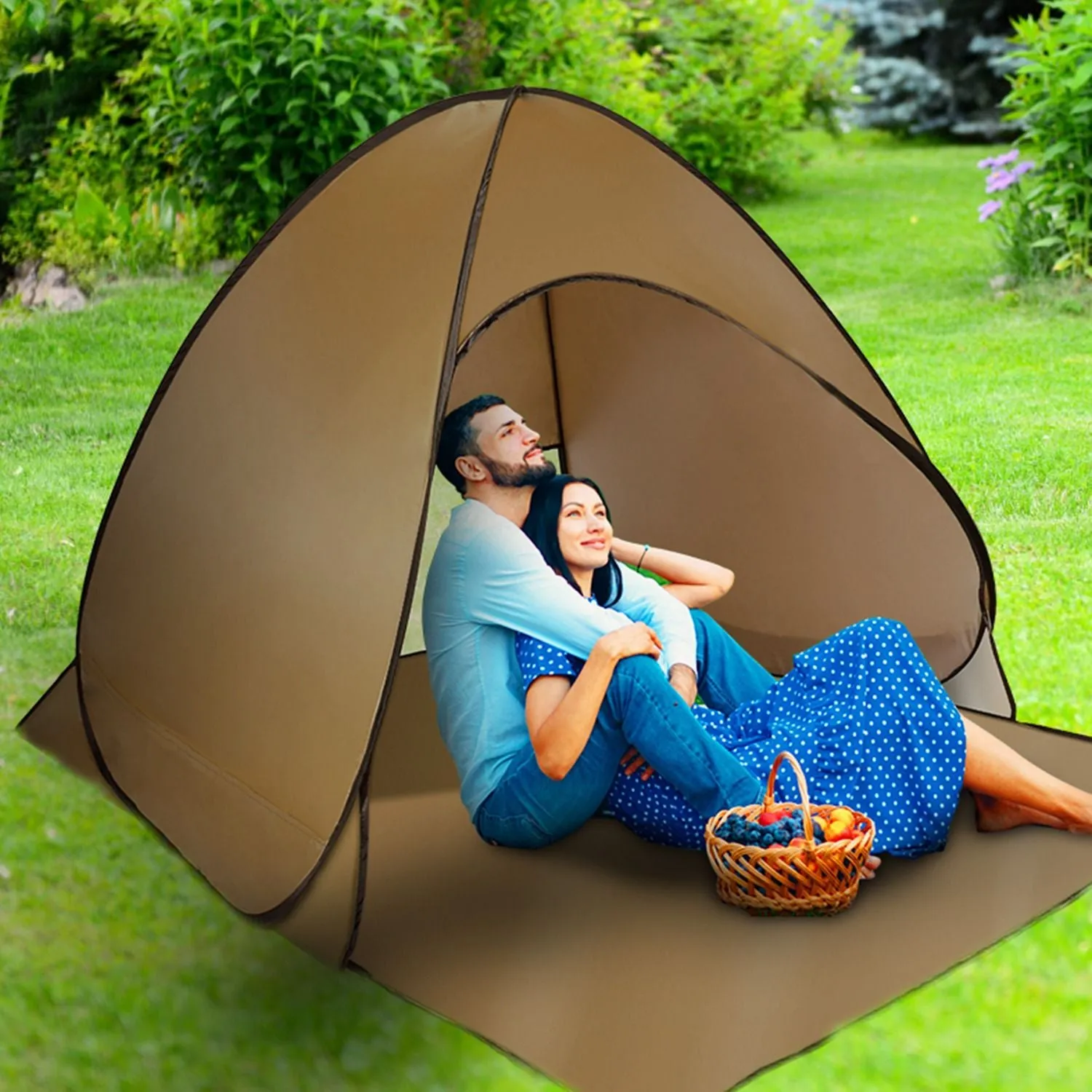 Pop Up Beach Tent Shade Shelter Anti-UV Automatic Pop Up Waterproof Tent Canopy for 2/3 Man with Net Window Storage Bag