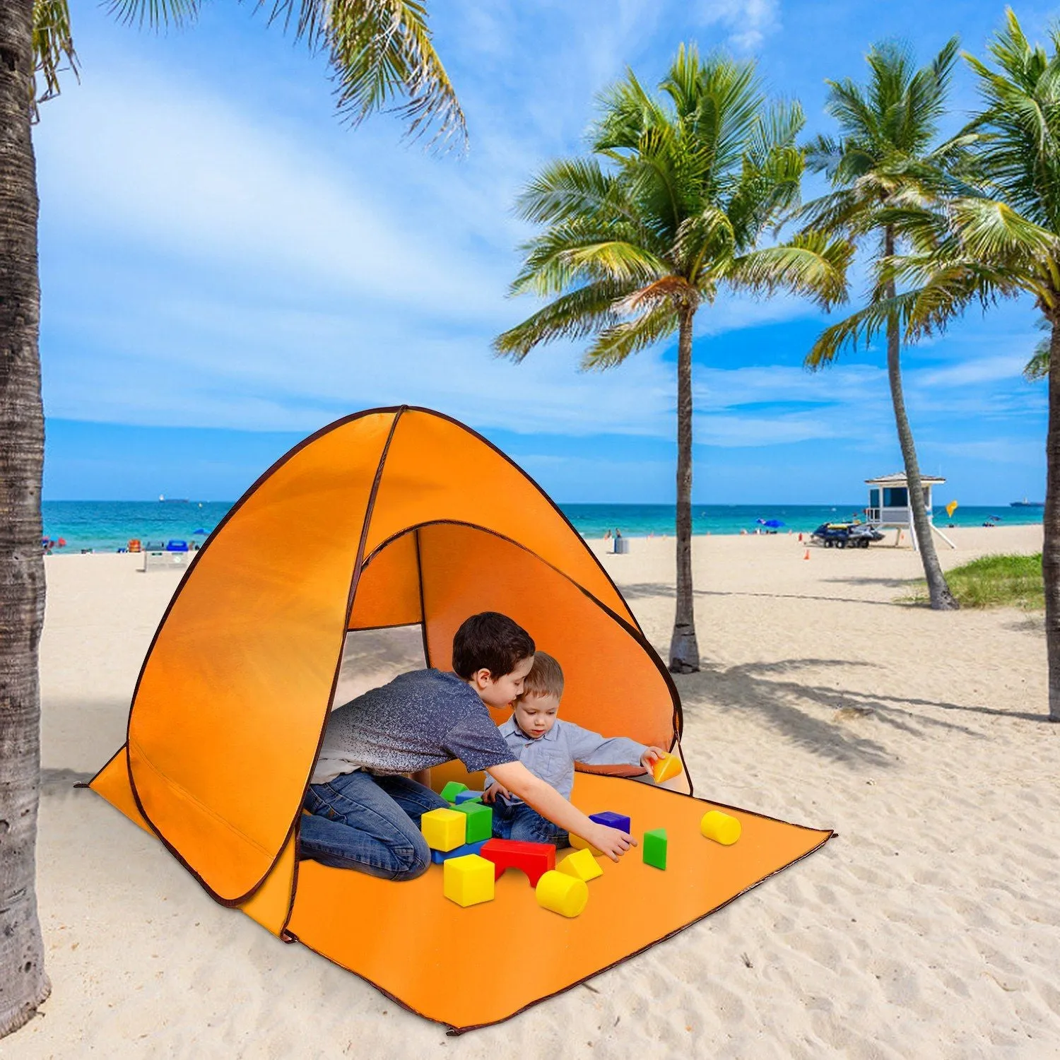 Pop Up Beach Tent Shade Shelter Anti-UV Automatic Pop Up Waterproof Tent Canopy for 2/3 Man with Net Window Storage Bag