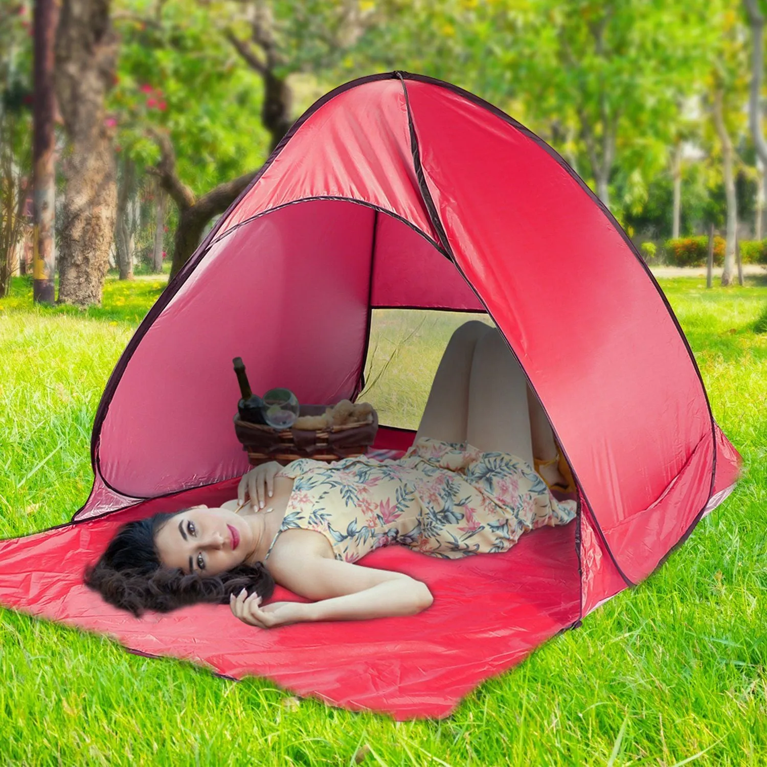 Pop Up Beach Tent Shade Shelter Anti-UV Automatic Pop Up Waterproof Tent Canopy for 2/3 Man with Net Window Storage Bag