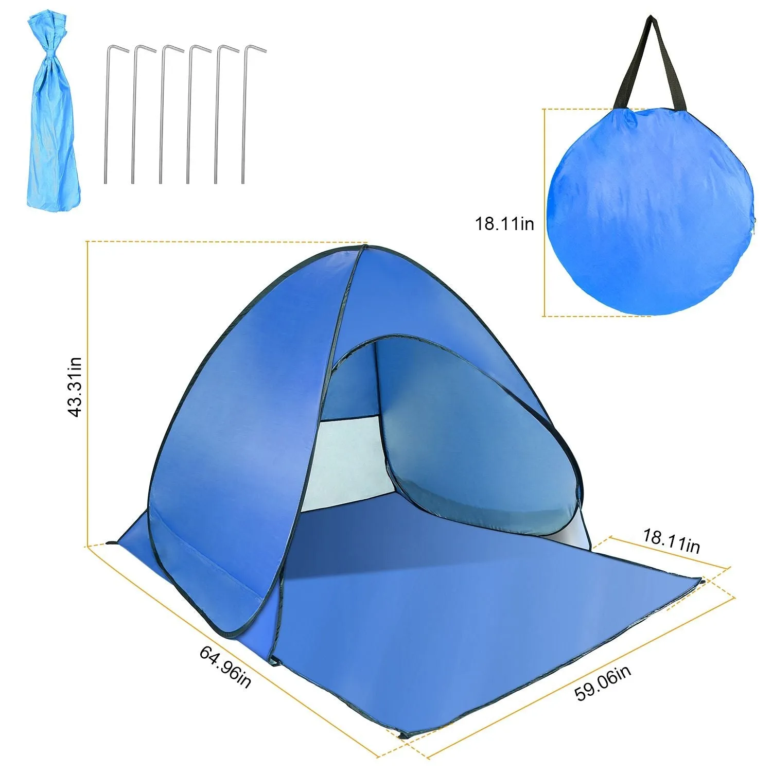 Pop Up Beach Tent Shade Shelter Anti-UV Automatic Pop Up Waterproof Tent Canopy for 2/3 Man with Net Window Storage Bag