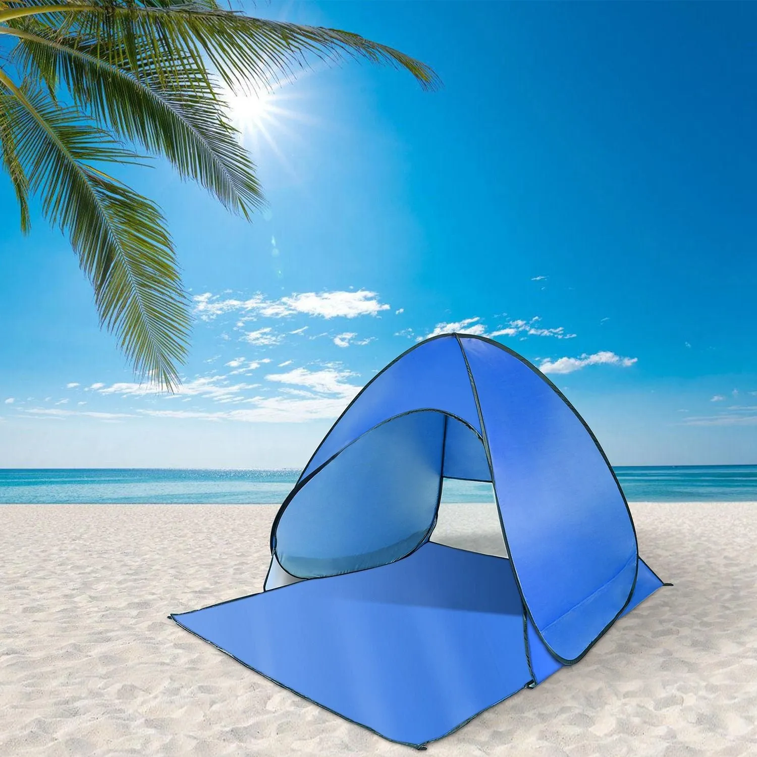 Pop Up Beach Tent Shade Shelter Anti-UV Automatic Pop Up Waterproof Tent Canopy for 2/3 Man with Net Window Storage Bag