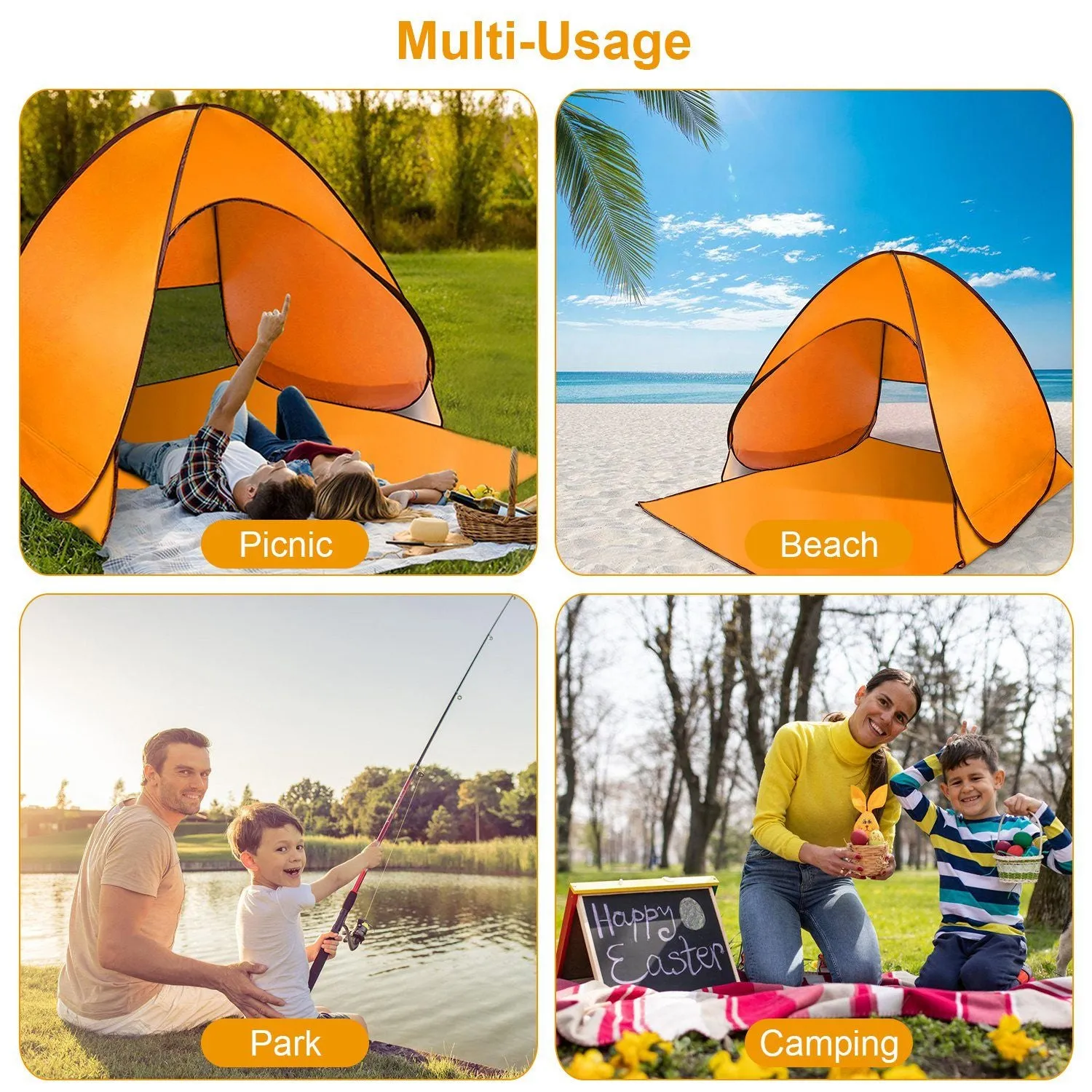 Pop Up Beach Tent Shade Shelter Anti-UV Automatic Pop Up Waterproof Tent Canopy for 2/3 Man with Net Window Storage Bag