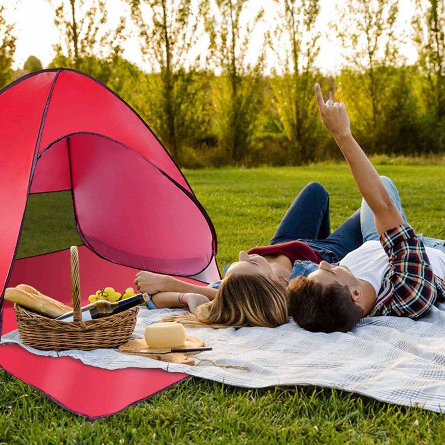Pop Up Beach Tent Shade Shelter Anti-UV Automatic Pop Up Waterproof Tent Canopy for 2/3 Man with Net Window Storage Bag