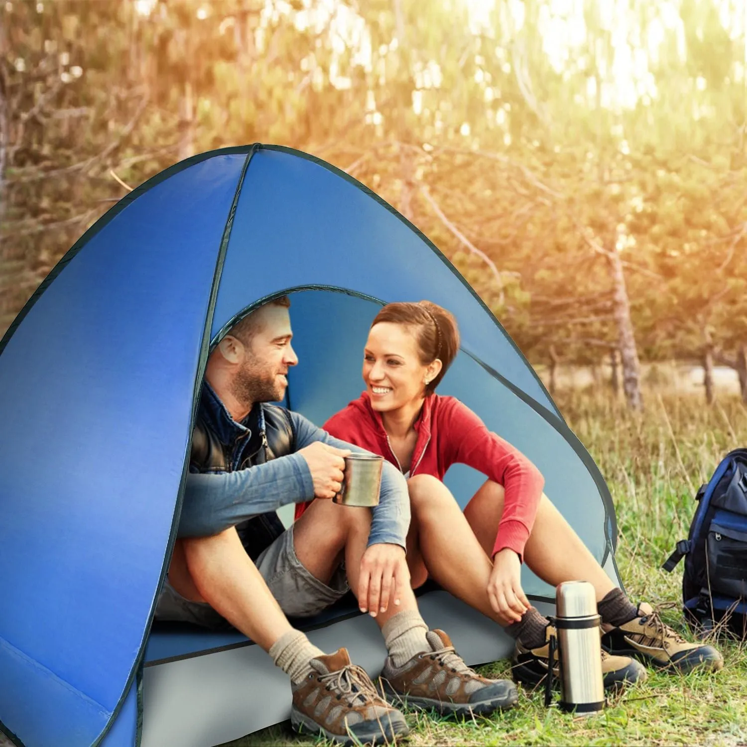 Pop Up Beach Tent Shade Shelter Anti-UV Automatic Pop Up Waterproof Tent Canopy for 2/3 Man with Net Window Storage Bag