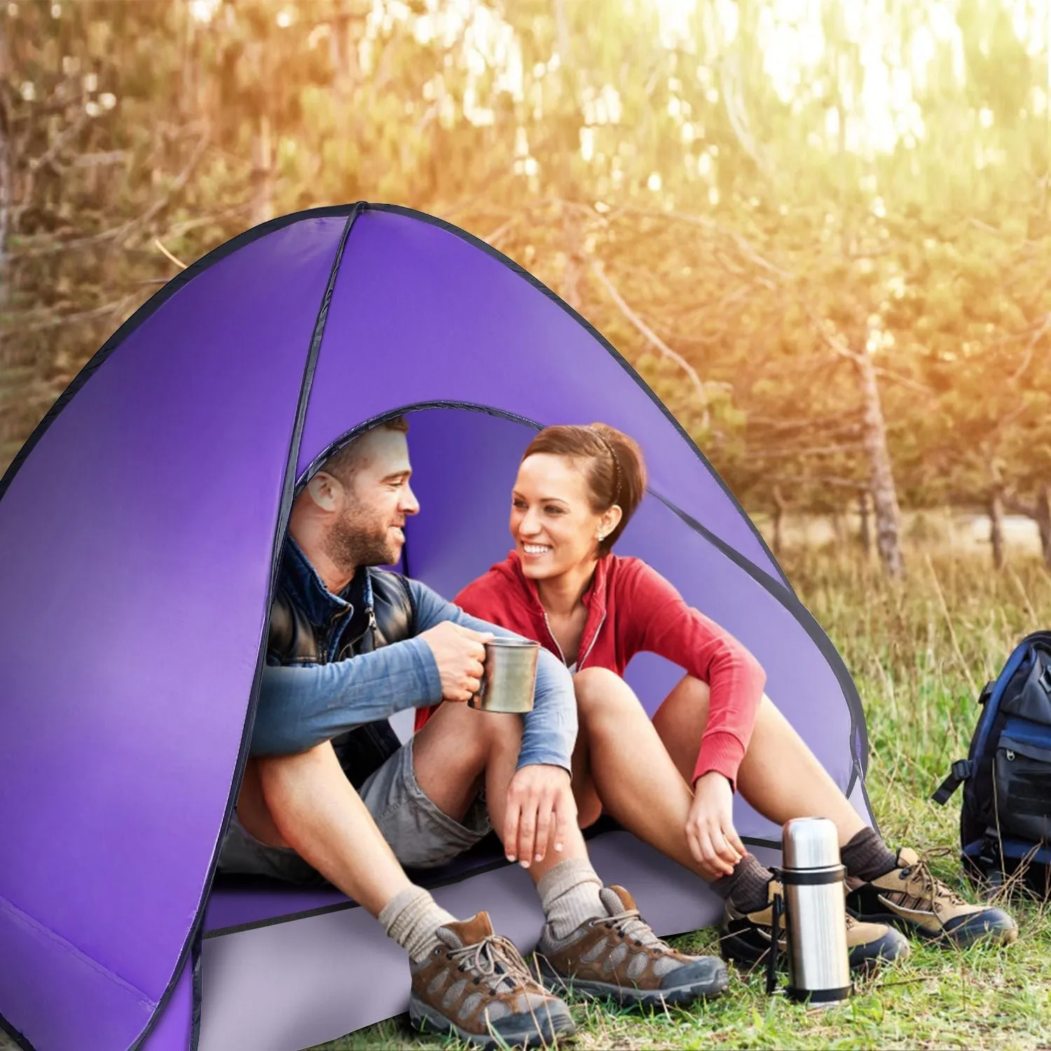 Pop Up Beach Tent Shade Shelter Anti-UV Automatic Pop Up Waterproof Tent Canopy for 2/3 Man with Net Window Storage Bag