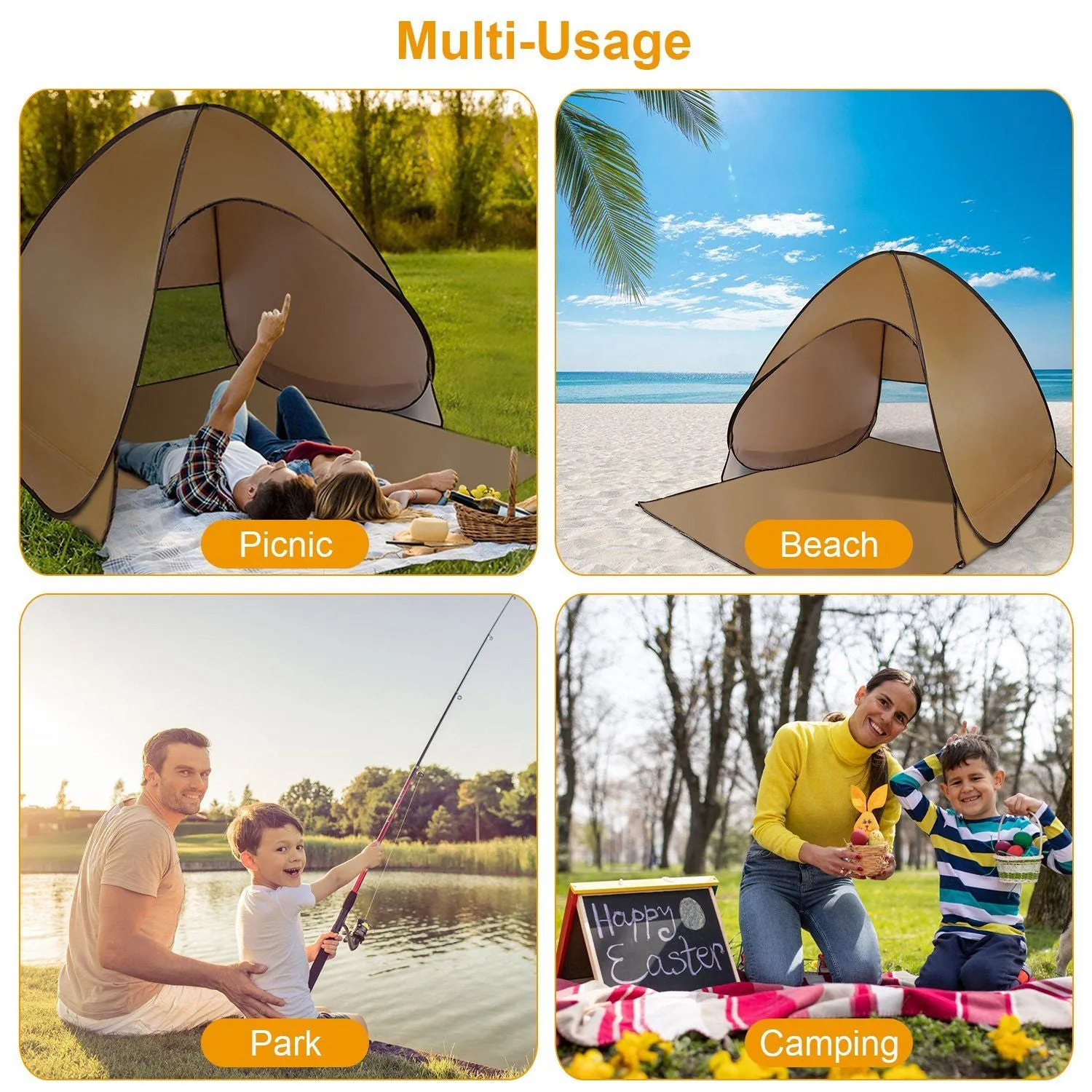 Pop Up Beach Tent Shade Shelter Anti-UV Automatic Pop Up Waterproof Tent Canopy for 2/3 Man with Net Window Storage Bag
