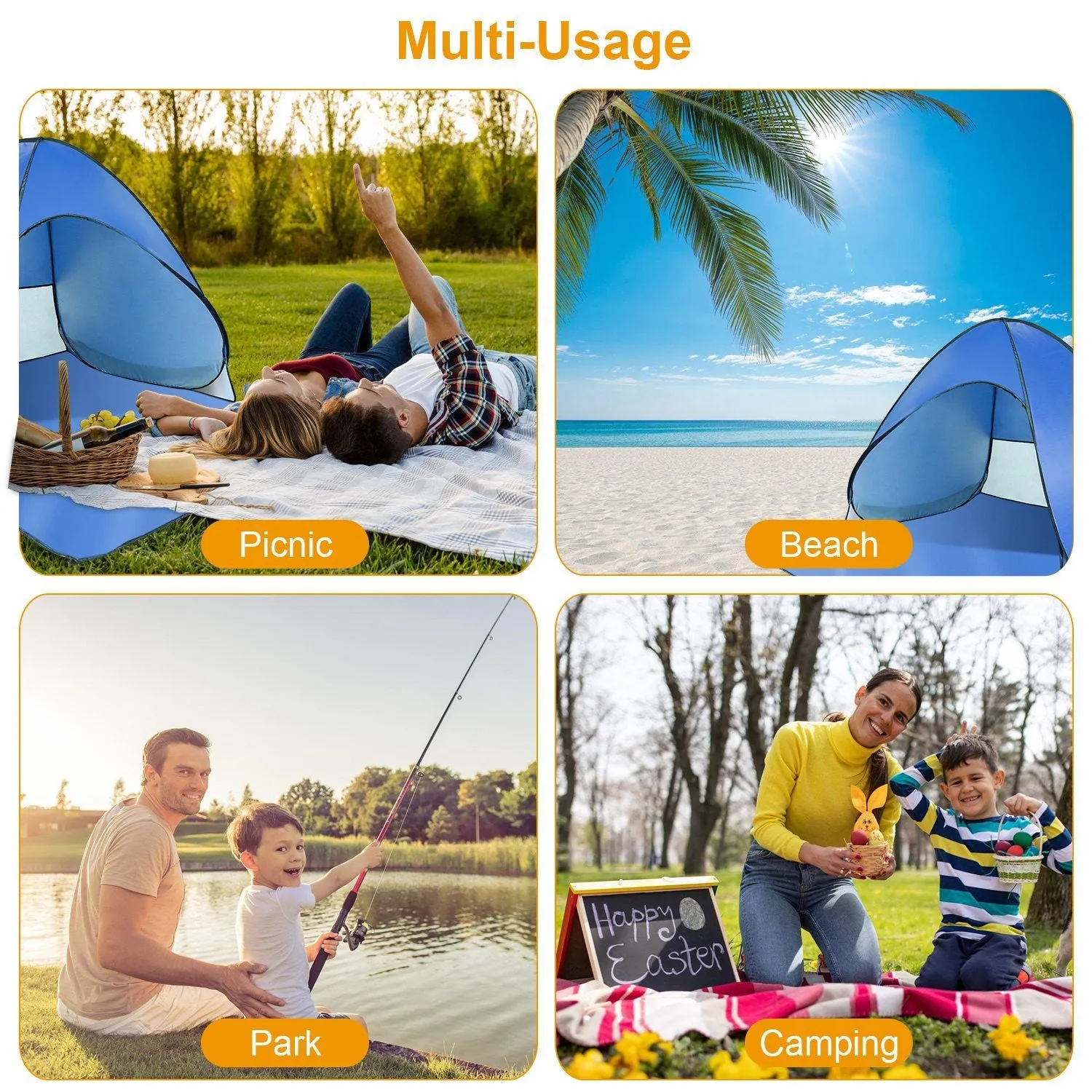 Pop Up Beach Tent Shade Shelter Anti-UV Automatic Pop Up Waterproof Tent Canopy for 2/3 Man with Net Window Storage Bag