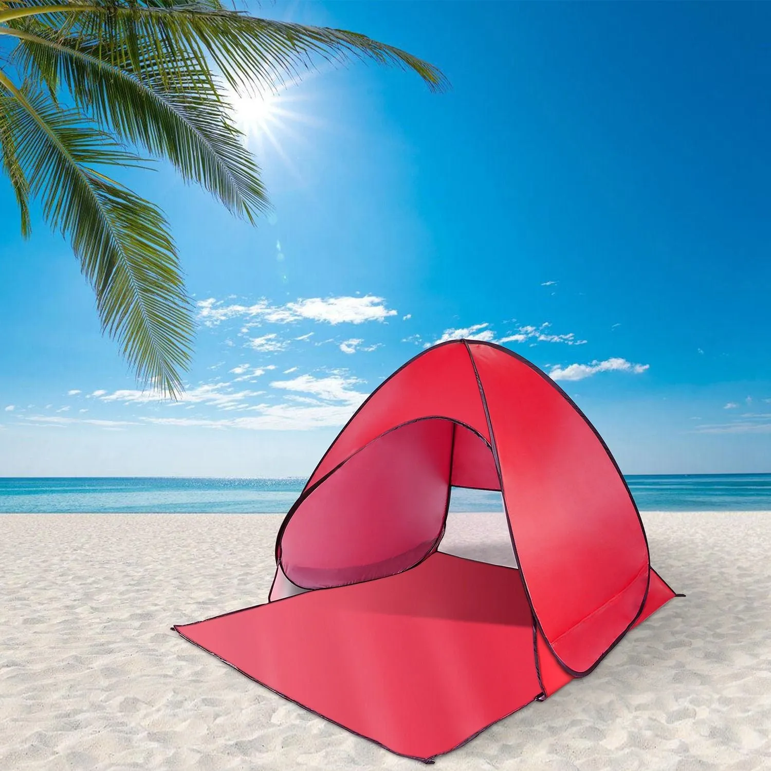 Pop Up Beach Tent Shade Shelter Anti-UV Automatic Pop Up Waterproof Tent Canopy for 2/3 Man with Net Window Storage Bag