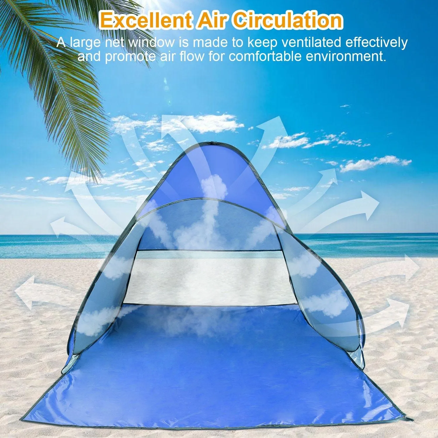 Pop Up Beach Tent Shade Shelter Anti-UV Automatic Pop Up Waterproof Tent Canopy for 2/3 Man with Net Window Storage Bag