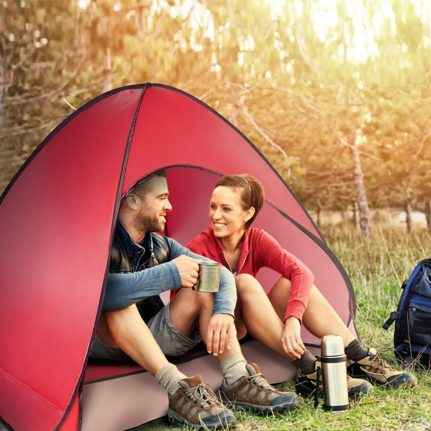 Pop Up Beach Tent Shade Shelter Anti-UV Automatic Pop Up Waterproof Tent Canopy for 2/3 Man with Net Window Storage Bag