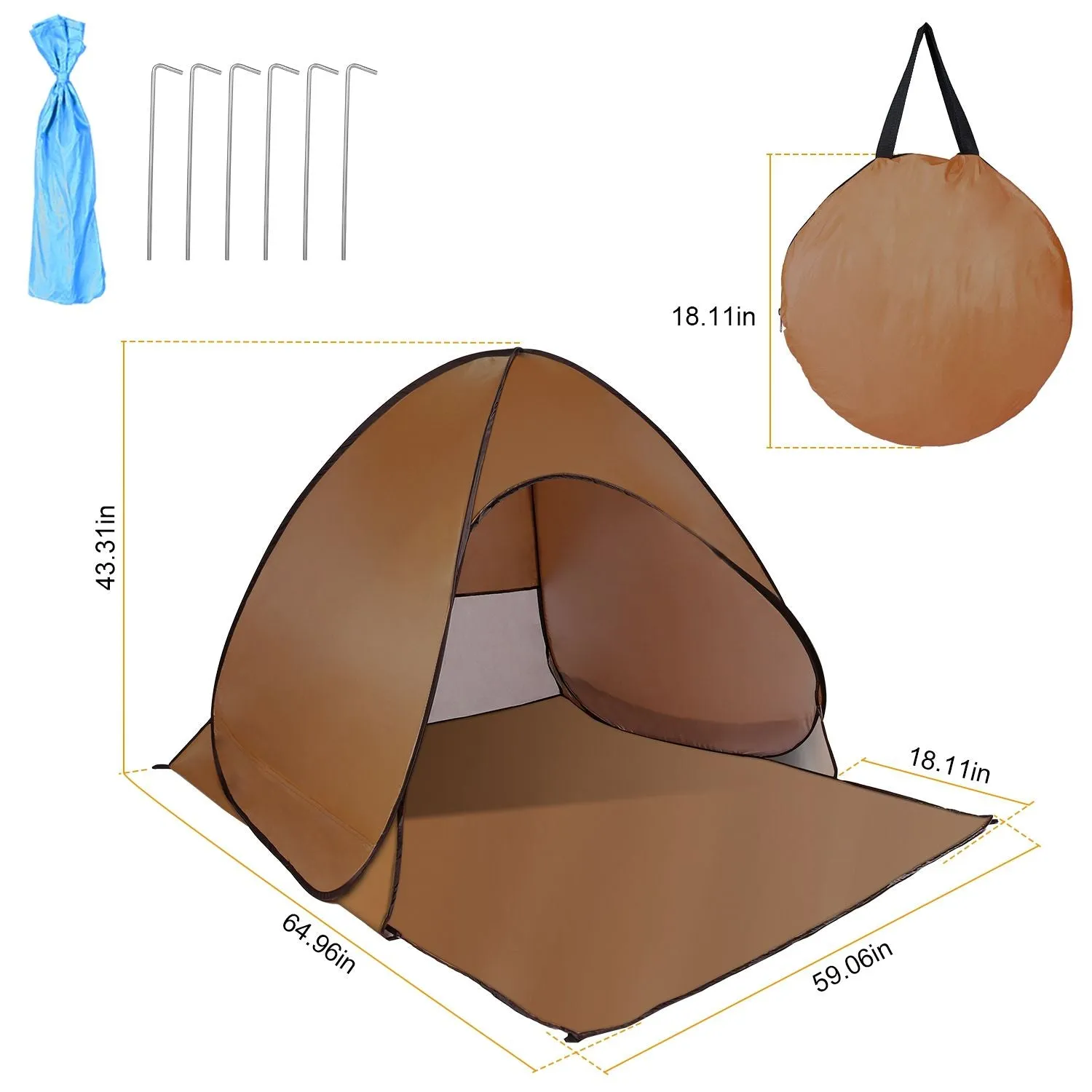 Pop Up Beach Tent Shade Shelter Anti-UV Automatic Pop Up Waterproof Tent Canopy for 2/3 Man with Net Window Storage Bag