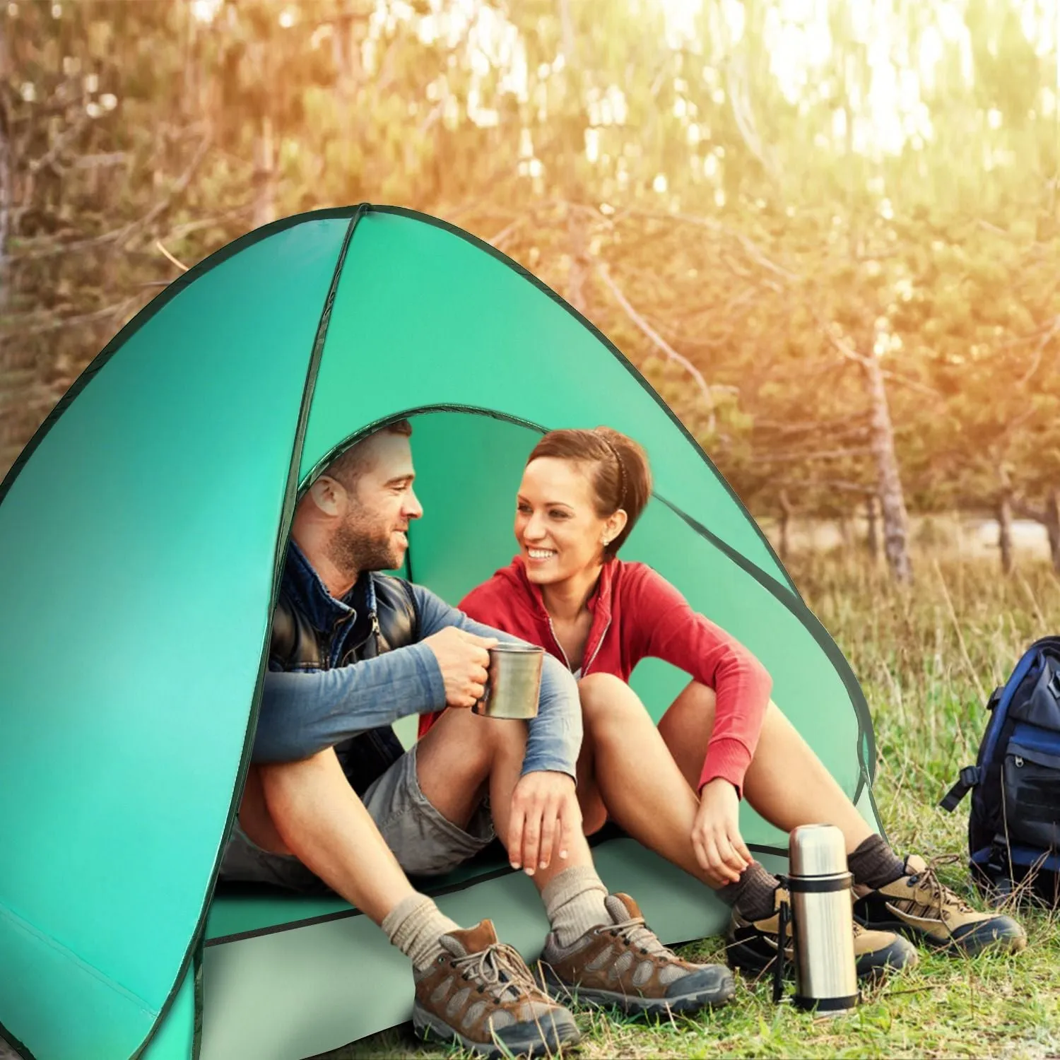 Pop Up Beach Tent Shade Shelter Anti-UV Automatic Pop Up Waterproof Tent Canopy for 2/3 Man with Net Window Storage Bag
