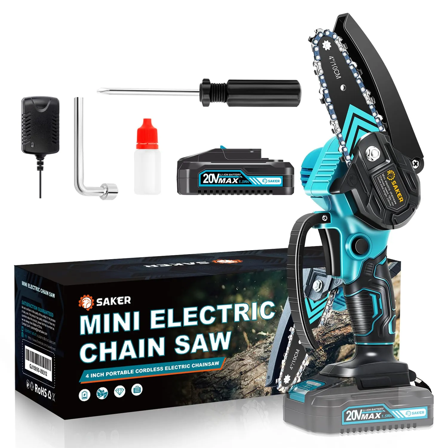 Saker Mini Chainsaw,Portable Electric Chainsaws Cordless,Handheld Chain Saw Pruning Shears Chain Saws for Tree Branches,Courtyard,Household and Garden Gifts for Men Dad Husband Women