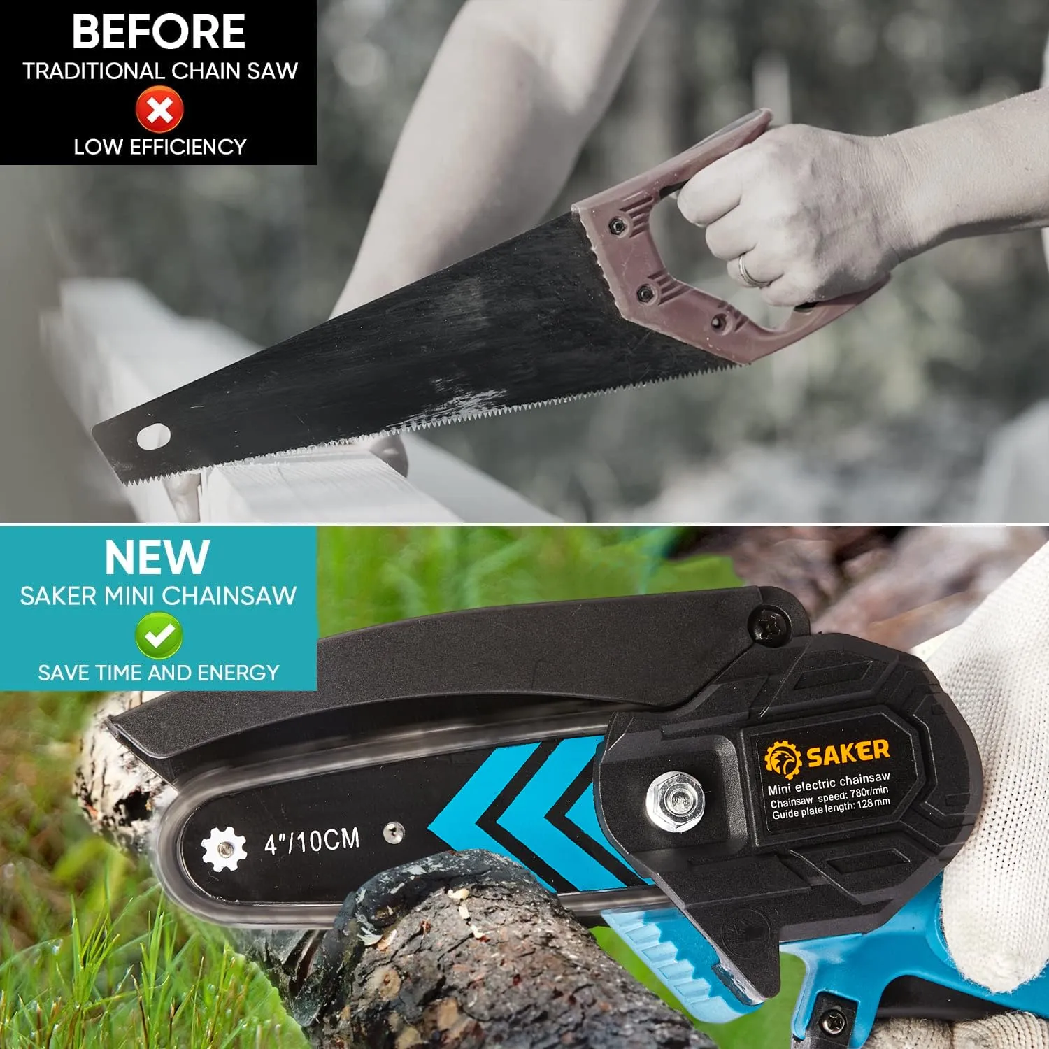 Saker Mini Chainsaw,Portable Electric Chainsaws Cordless,Handheld Chain Saw Pruning Shears Chain Saws for Tree Branches,Courtyard,Household and Garden Gifts for Men Dad Husband Women