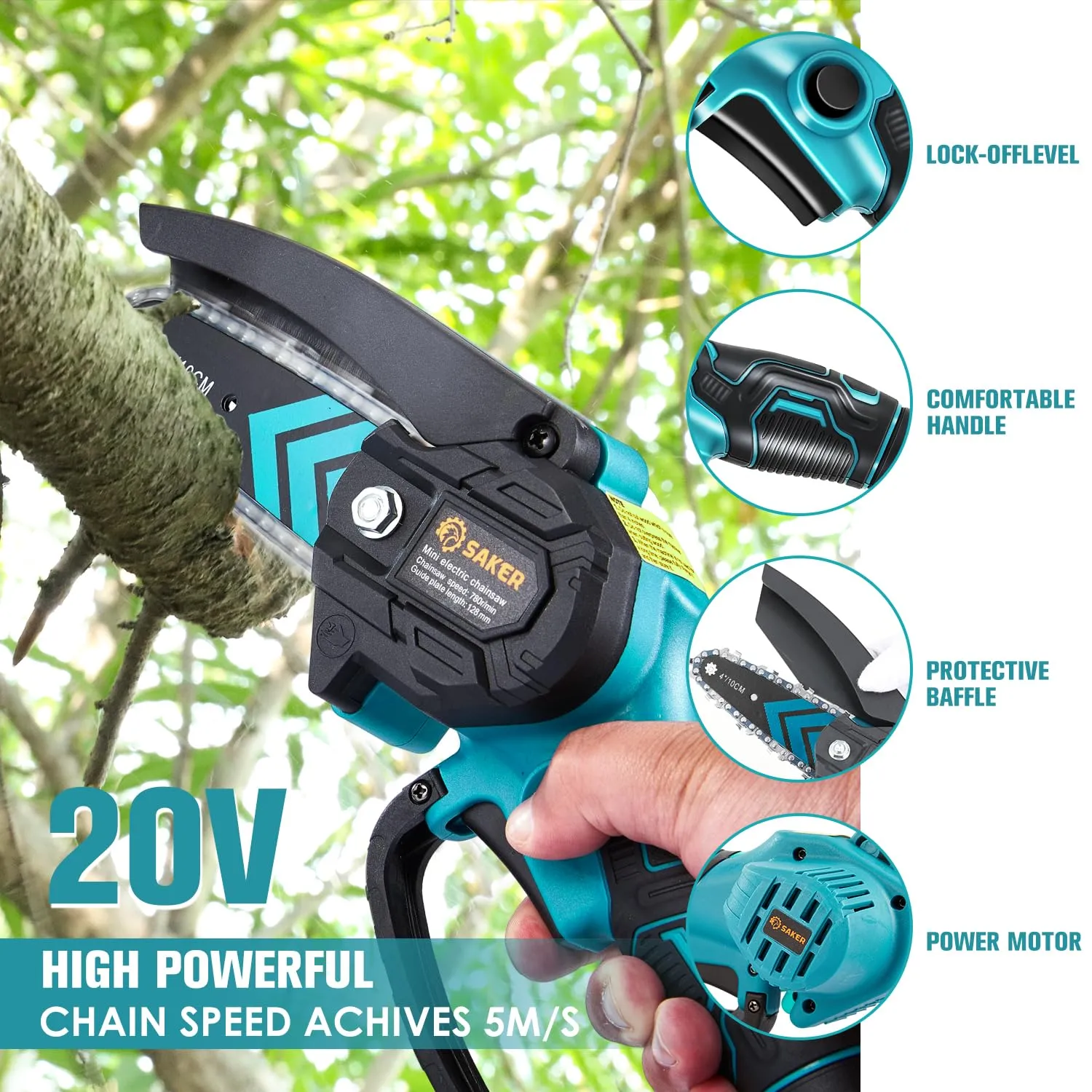 Saker Mini Chainsaw,Portable Electric Chainsaws Cordless,Handheld Chain Saw Pruning Shears Chain Saws for Tree Branches,Courtyard,Household and Garden Gifts for Men Dad Husband Women