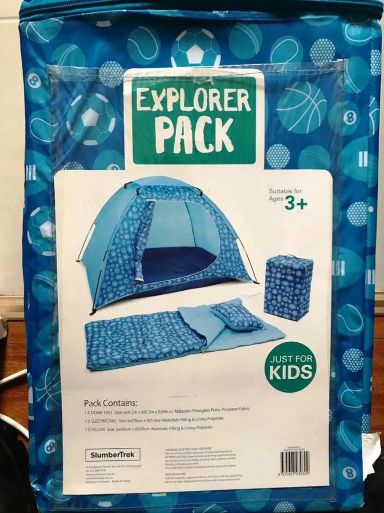 SlumberTrek Explorer Travel Kit/ Camping Pack for 3  Kids- Purple/Blue